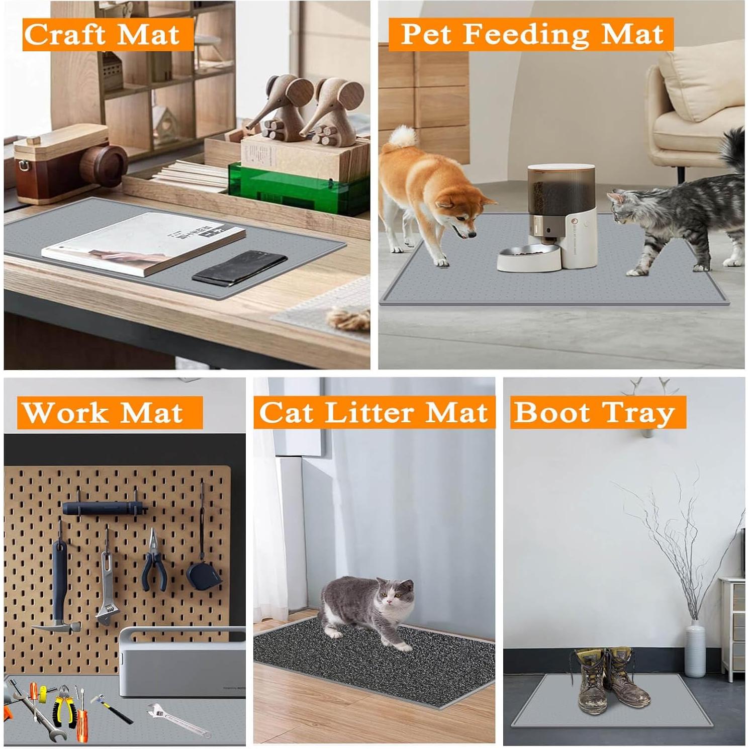 Water Cooler Dispenser Mat with Raised Edge for Foor Hardwood Floor and Countertop Protector, Water Cooler Mat Waterproof, Slip Resistant, Heat Resistant, Easy to Clean, 24" x 16", Grey