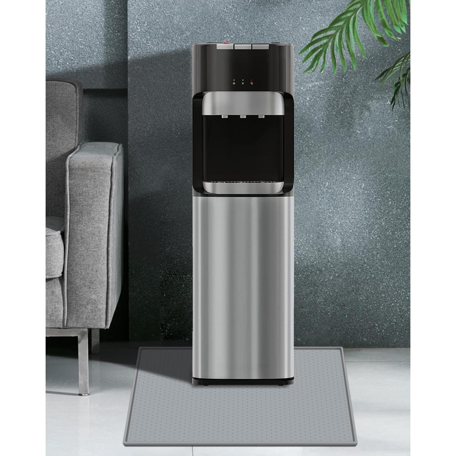 Water Cooler Dispenser Mat with Raised Edge for Foor Hardwood Floor and Countertop Protector, Water Cooler Mat Waterproof, Slip Resistant, Heat Resistant, Easy to Clean, 24" x 16", Grey