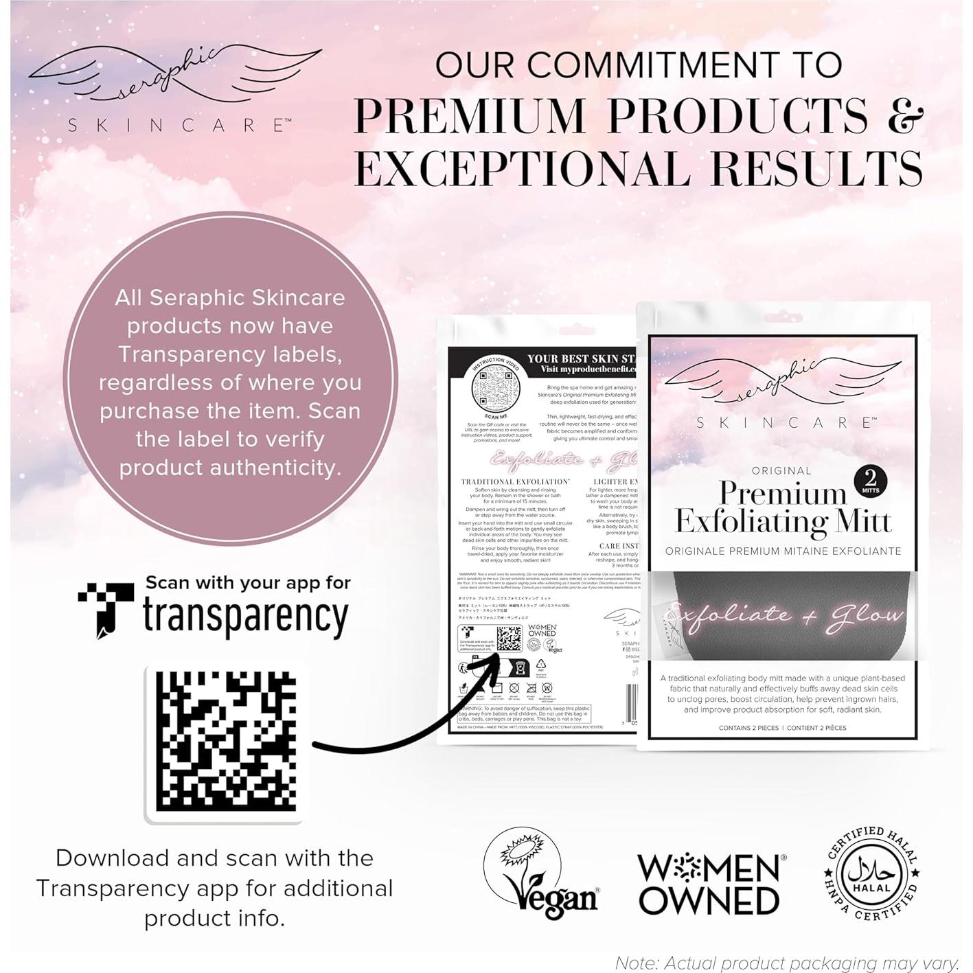 Mitón Exfoliante Premium Seraphic Skincare 2 Piezas 100% Viscosa