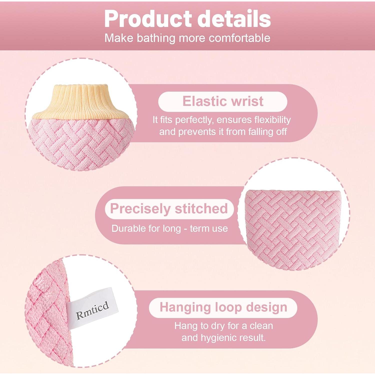 Guante Exfoliante Corporal Shanxi Rosa 3D Viscosa Vegana