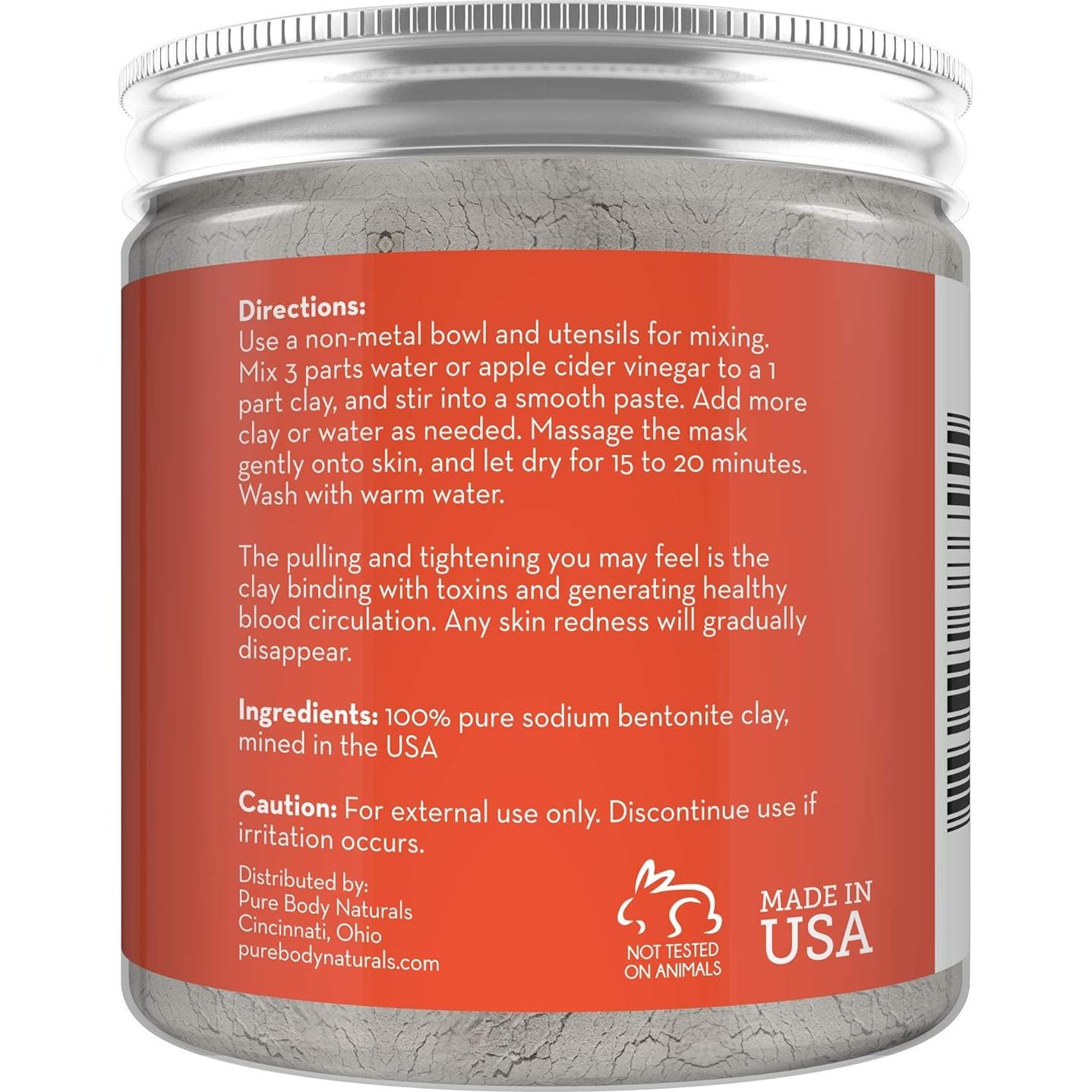 Polvo de Arcilla Bentonita Pure Body Naturals 226g - Detox Facial y Corporal