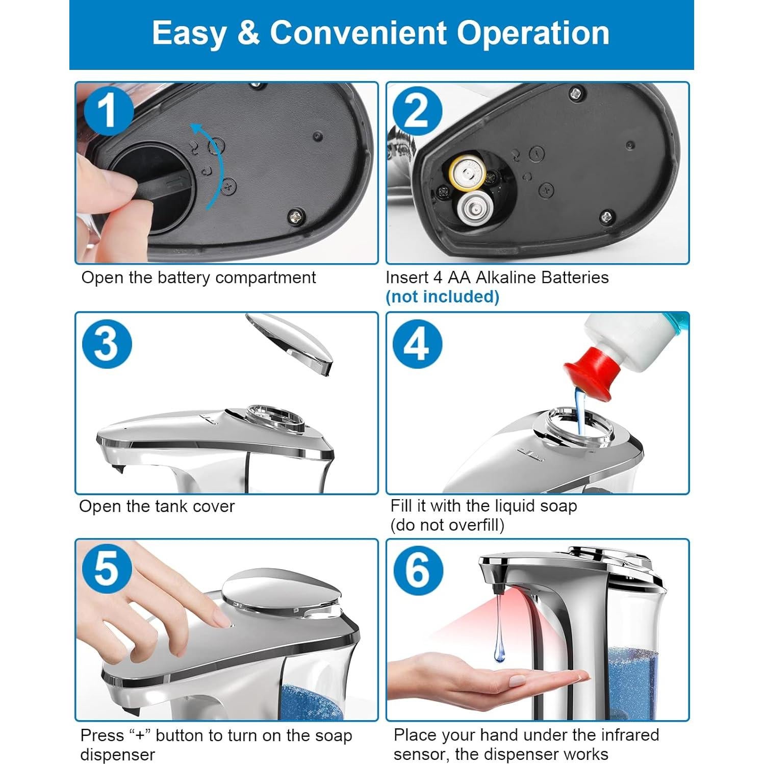 Dispensador de Jabón Automático PZOTRUF 500ml Plata con Sensor