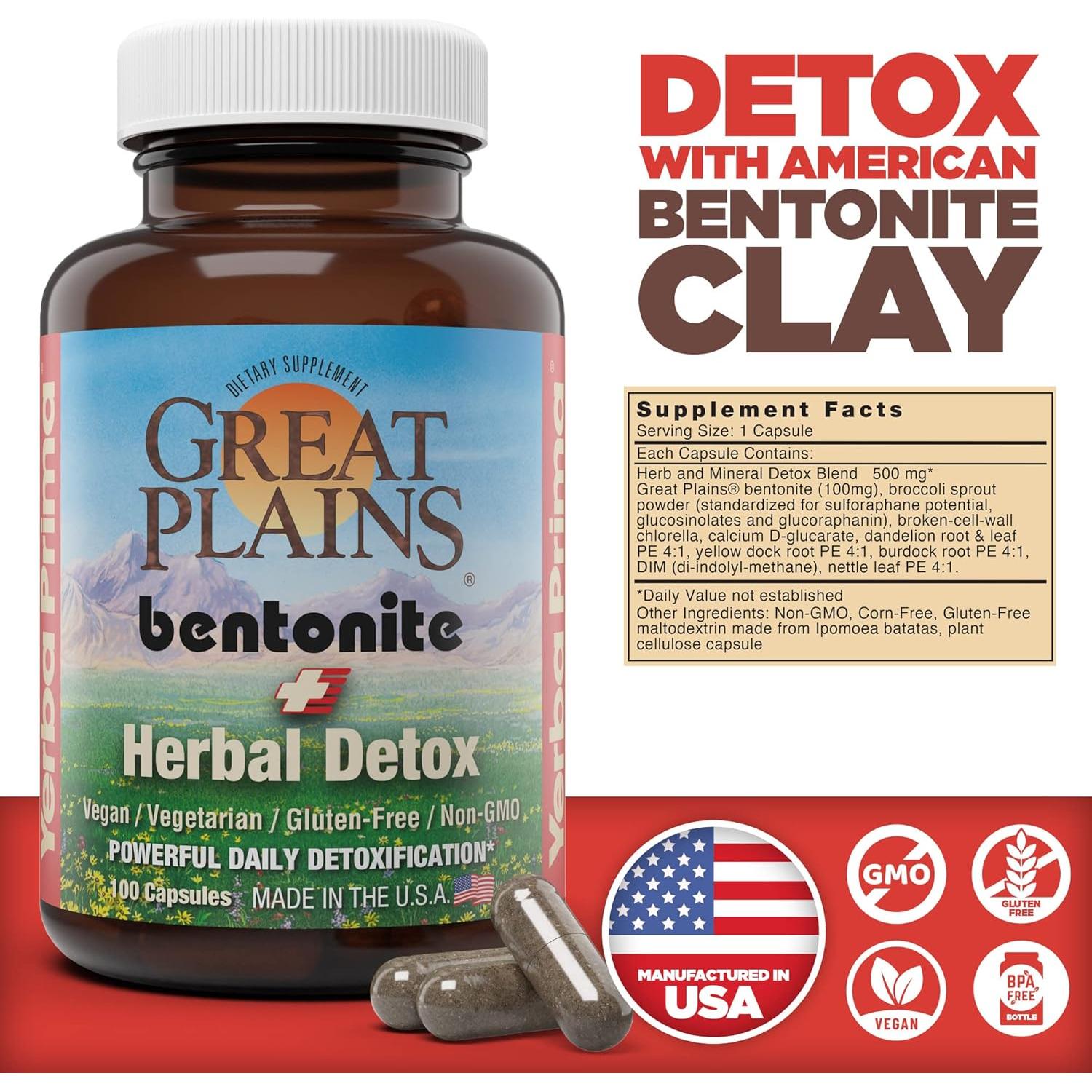 Yerba Prima Bentonita Detox 100 Cápsulas Veganas 100mg