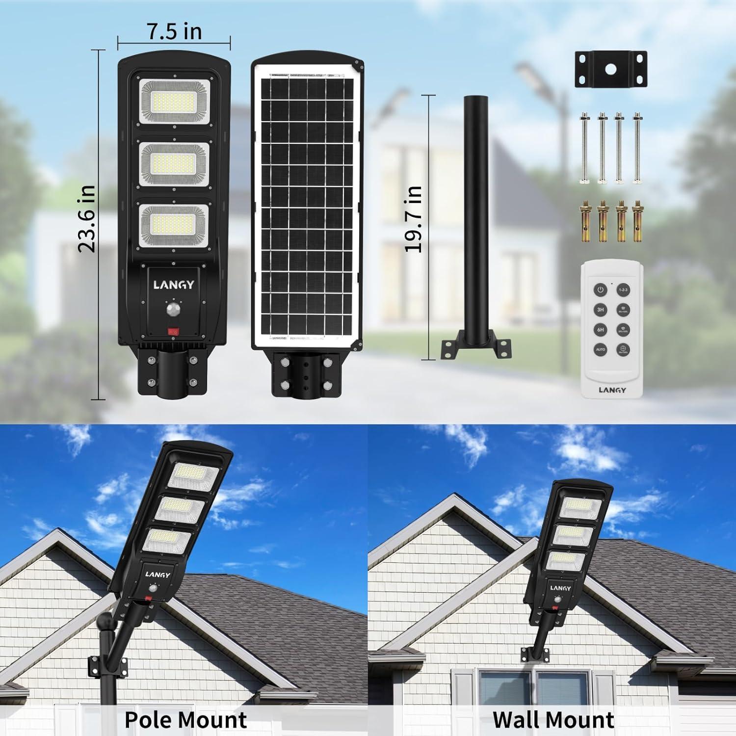 Luz Solar de Calle LANGY 18000LM IP67 Control Remoto 2Pack