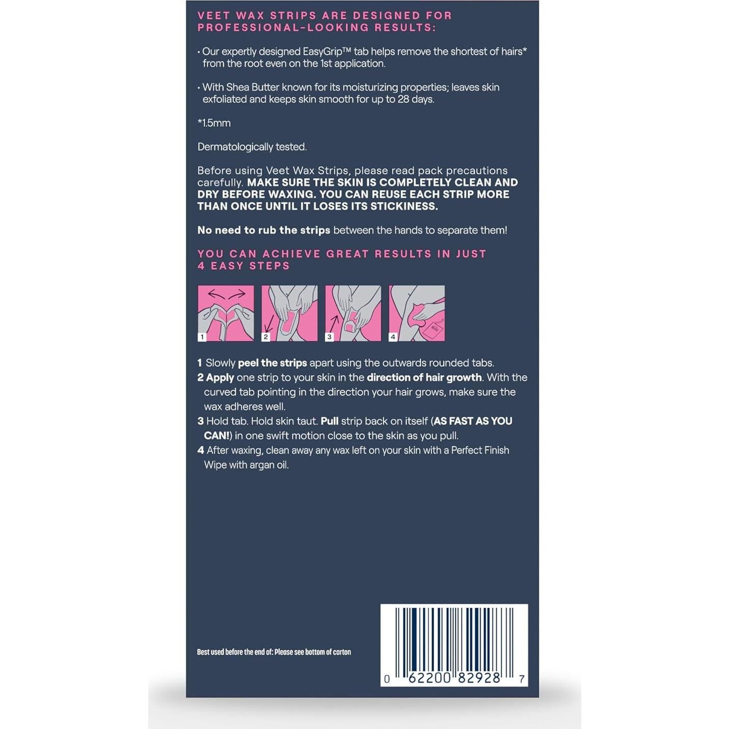 Tiras de Cera Veet para Vello Corporal Femenino 40 Unidades