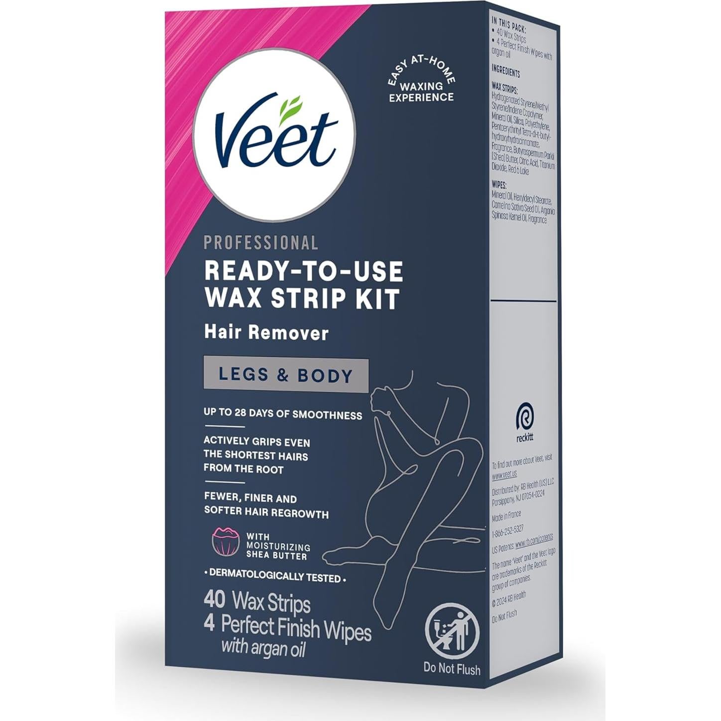 Tiras de Cera Veet para Vello Corporal Femenino 40 Unidades