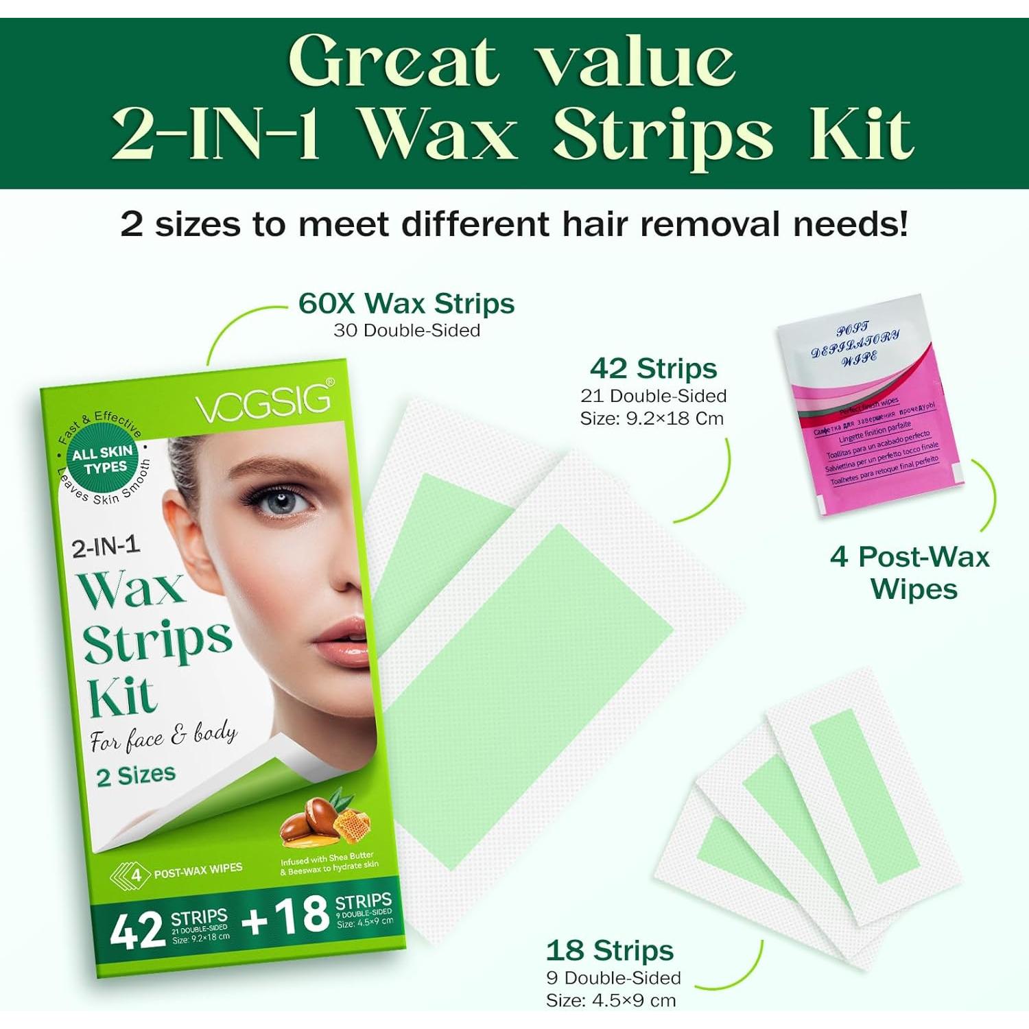 Tiras de Cera Facial Hipoalergénicas Yiyang - 60 Unidades