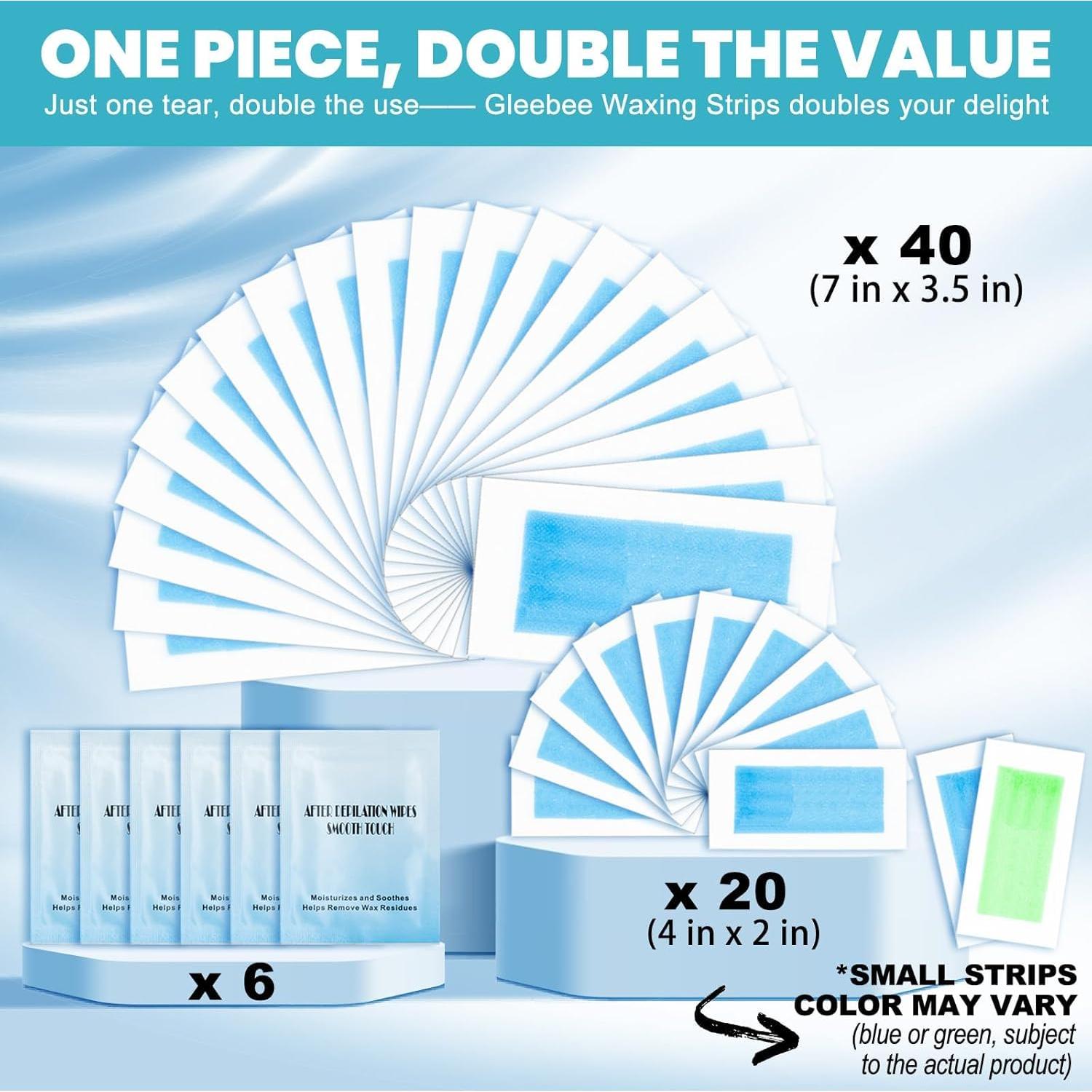 Tiras de Cera Depilatorias GleeBee 60 Unidades - 40 Corporales y 20 Faciales