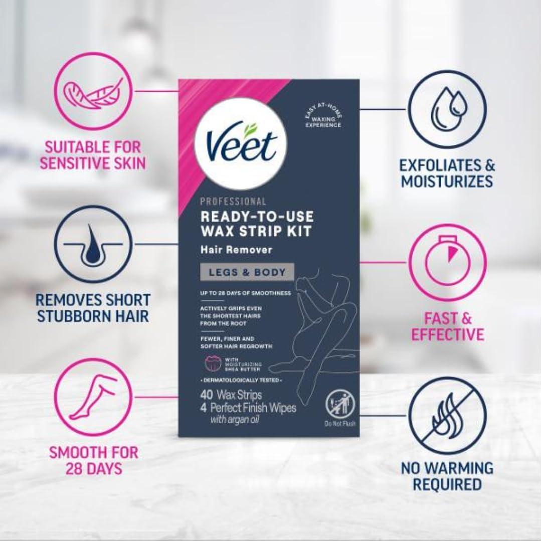 Kit de Depilación Veet - Tiras de Cera Fría 40 Unidades
