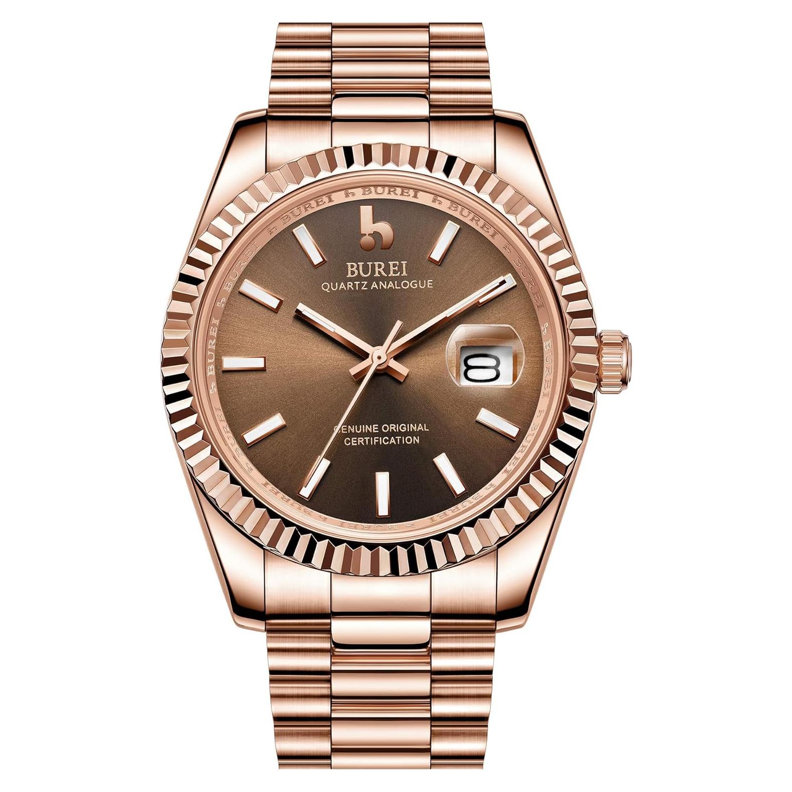 Reloj de lujo BUREI analógico acero inoxidable 50m agua