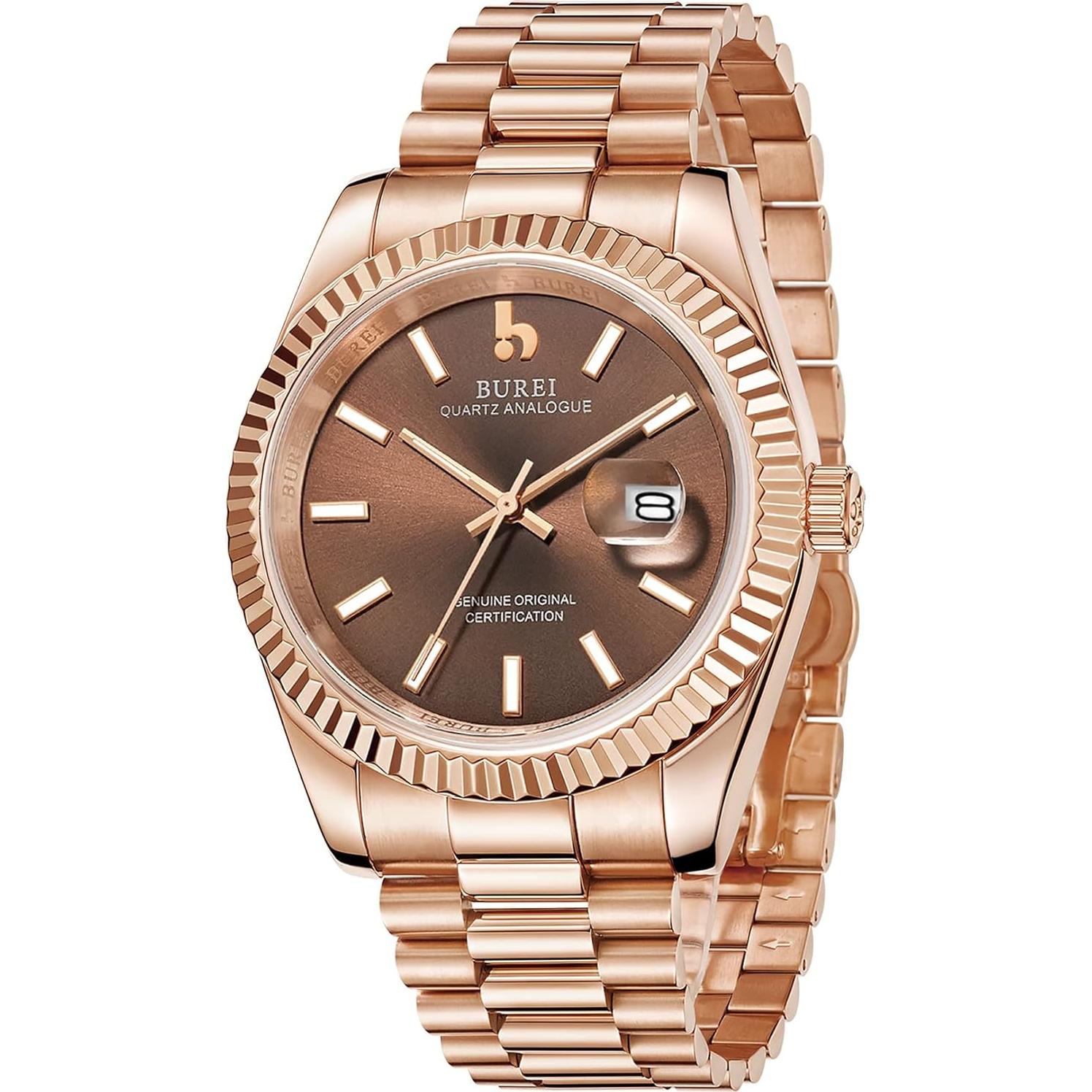 Reloj de lujo BUREI analógico acero inoxidable 50m agua