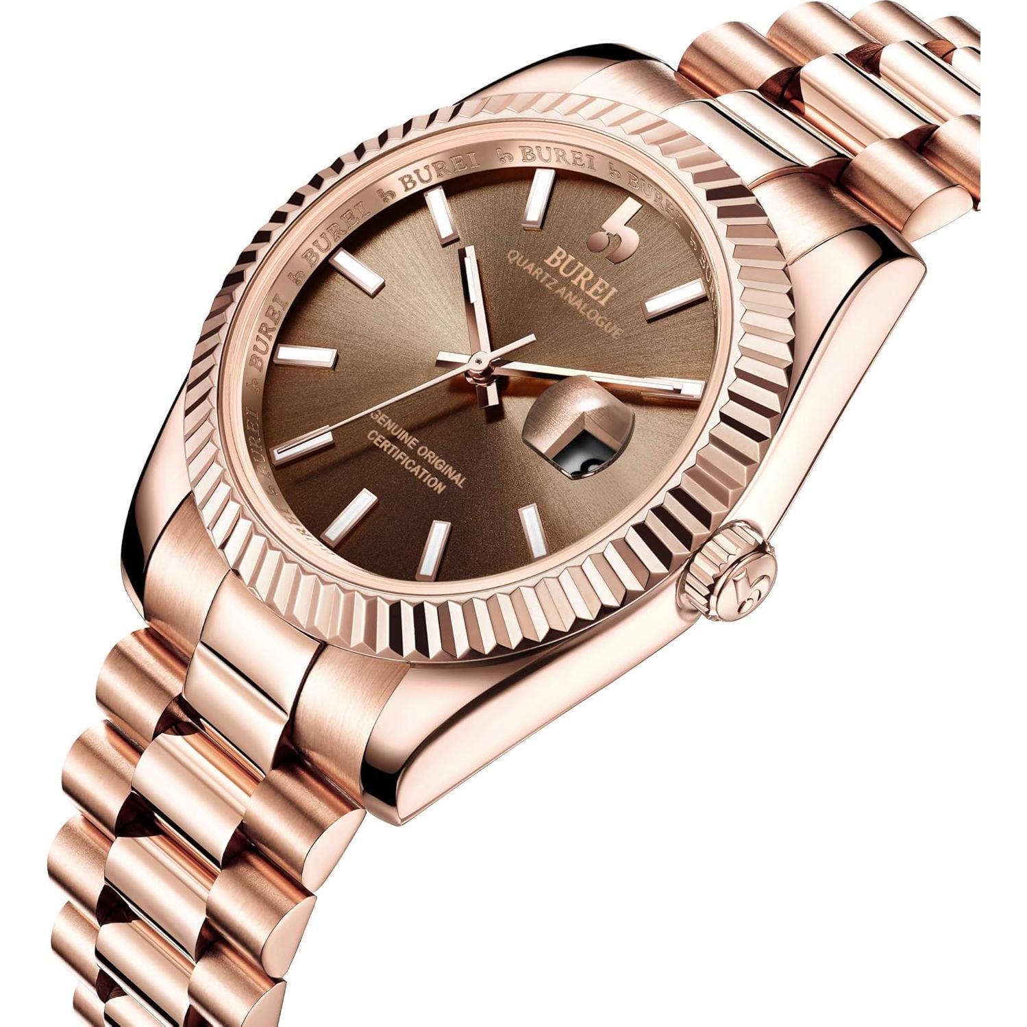 Reloj de lujo BUREI analógico acero inoxidable 50m agua