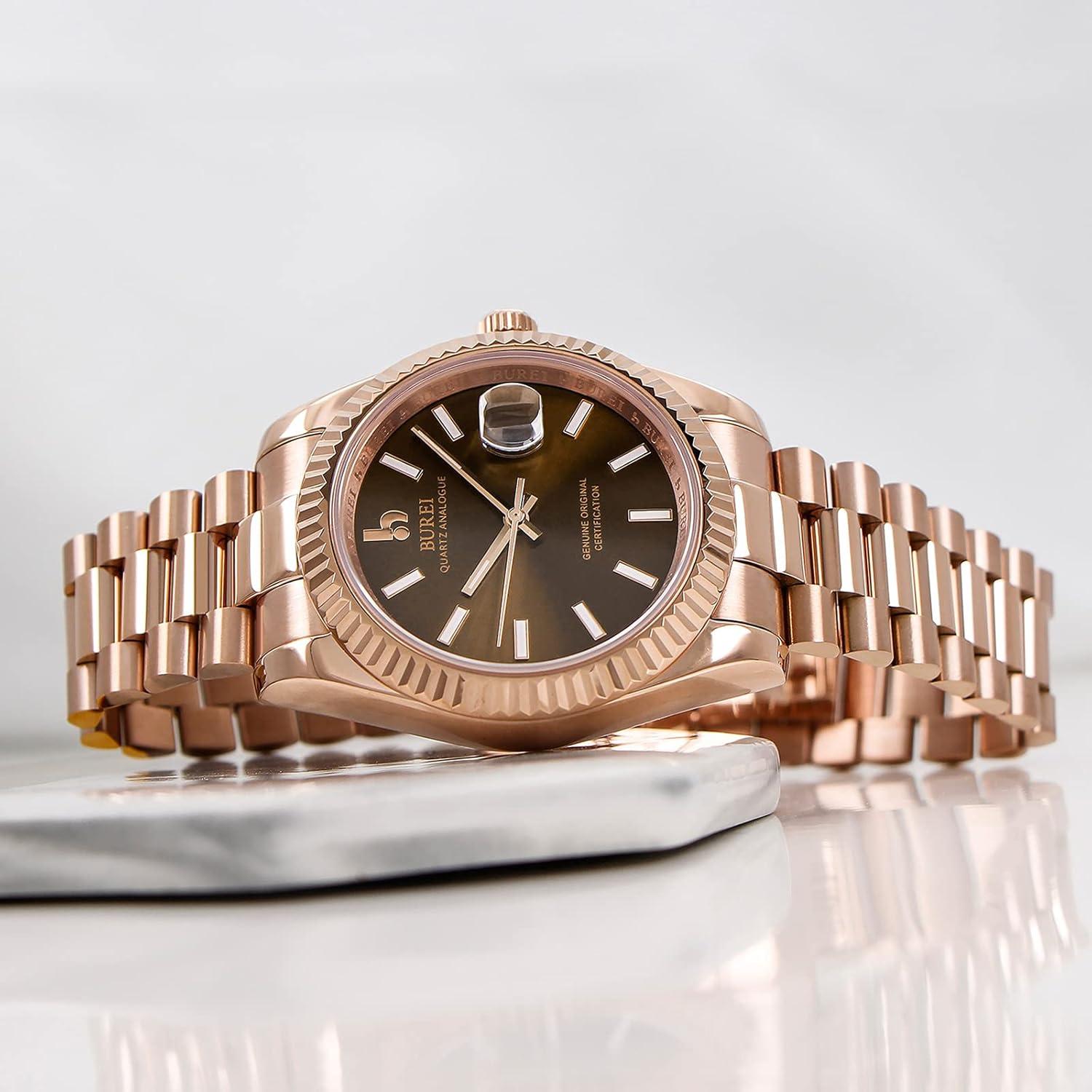 Reloj de lujo BUREI analógico acero inoxidable 50m agua