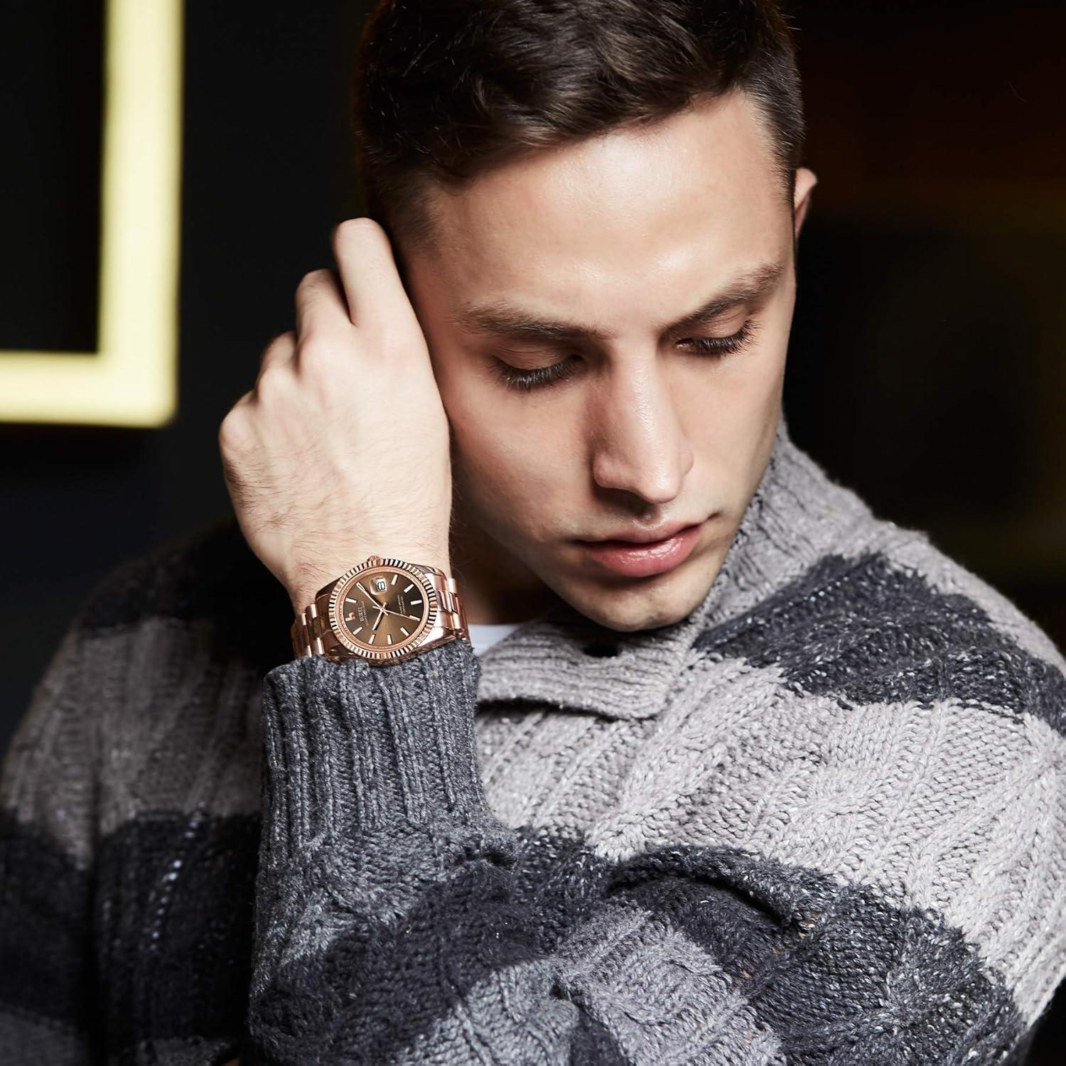 Reloj de lujo BUREI analógico acero inoxidable 50m agua