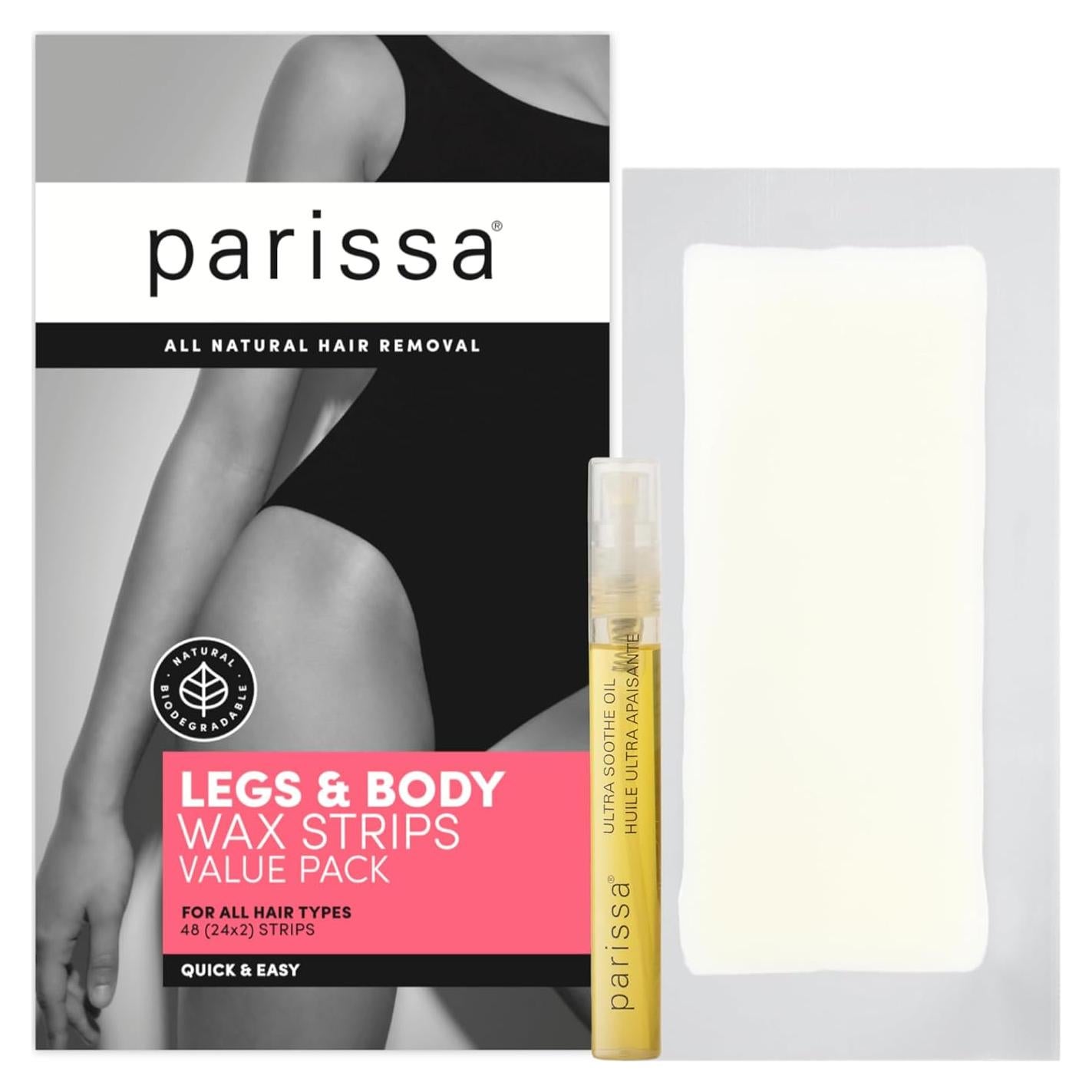 Kit de Cera para Piernas y Cuerpo Parissa 48 Tiras Biodegradables