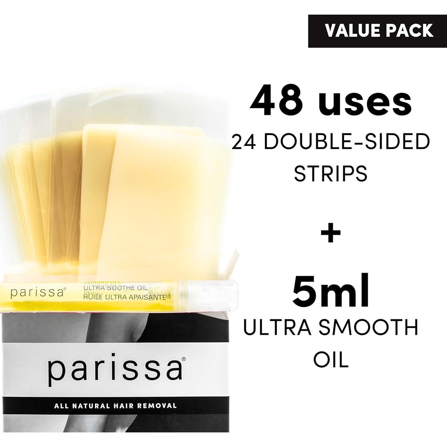 Kit de Cera para Piernas y Cuerpo Parissa 48 Tiras Biodegradables