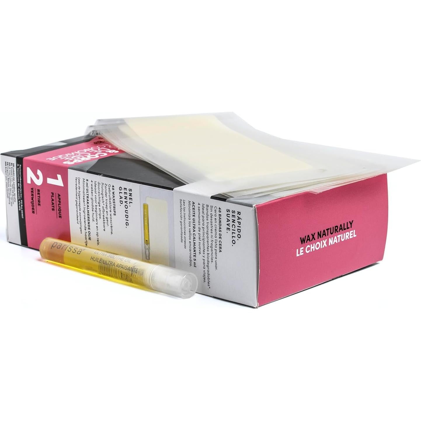 Kit de Cera para Piernas y Cuerpo Parissa 48 Tiras Biodegradables