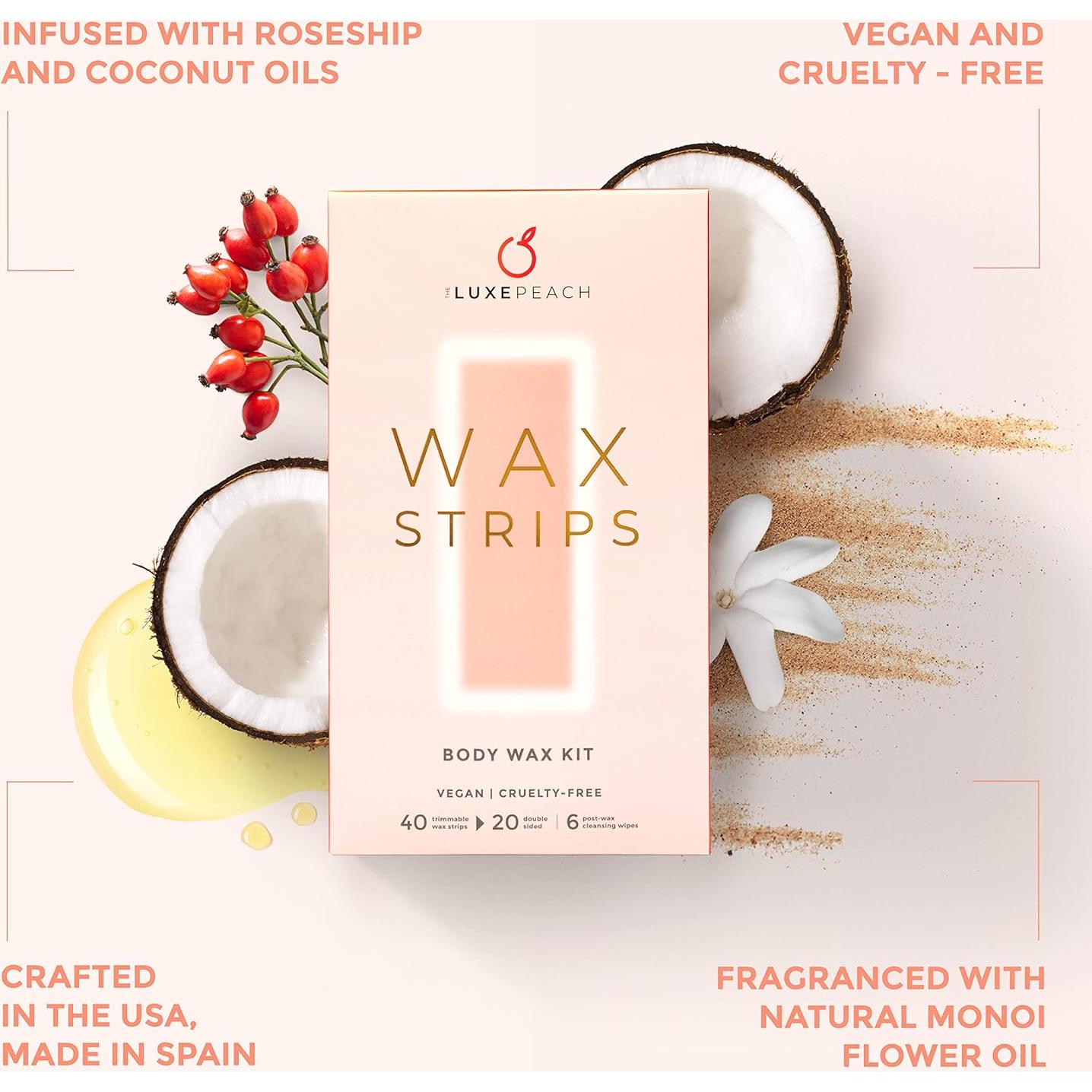 Tiras de Cera Veganas The Luxe Peach 40 Unidades Cuerpo y Cara