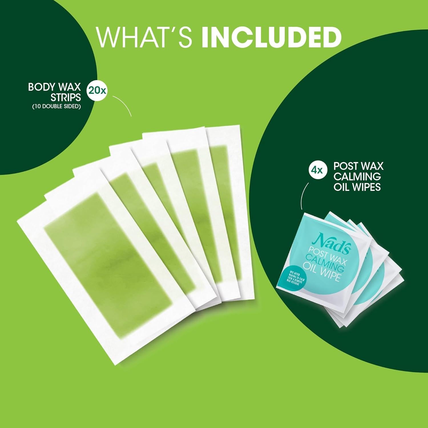 Cintas de Cera Corporal Nad's 20 Cintas + 4 Toallitas Aceite
