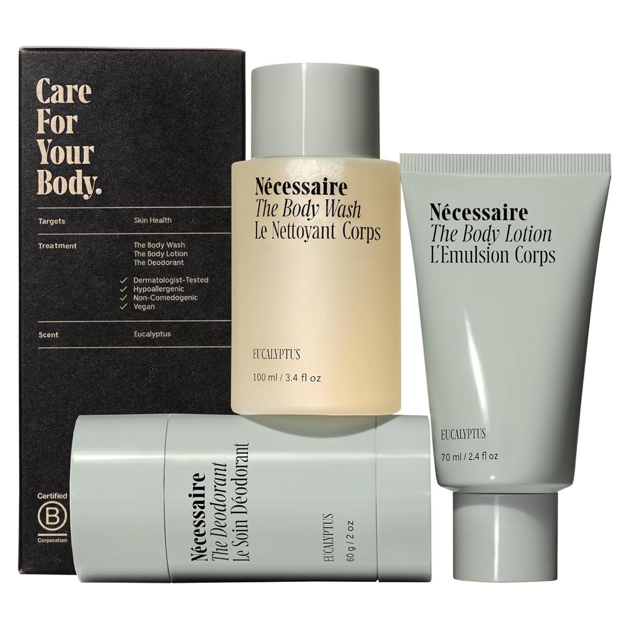 Set de Cuidado Corporal Necessaire - Gel de Ducha, Loción y Desodorante Eucalipto