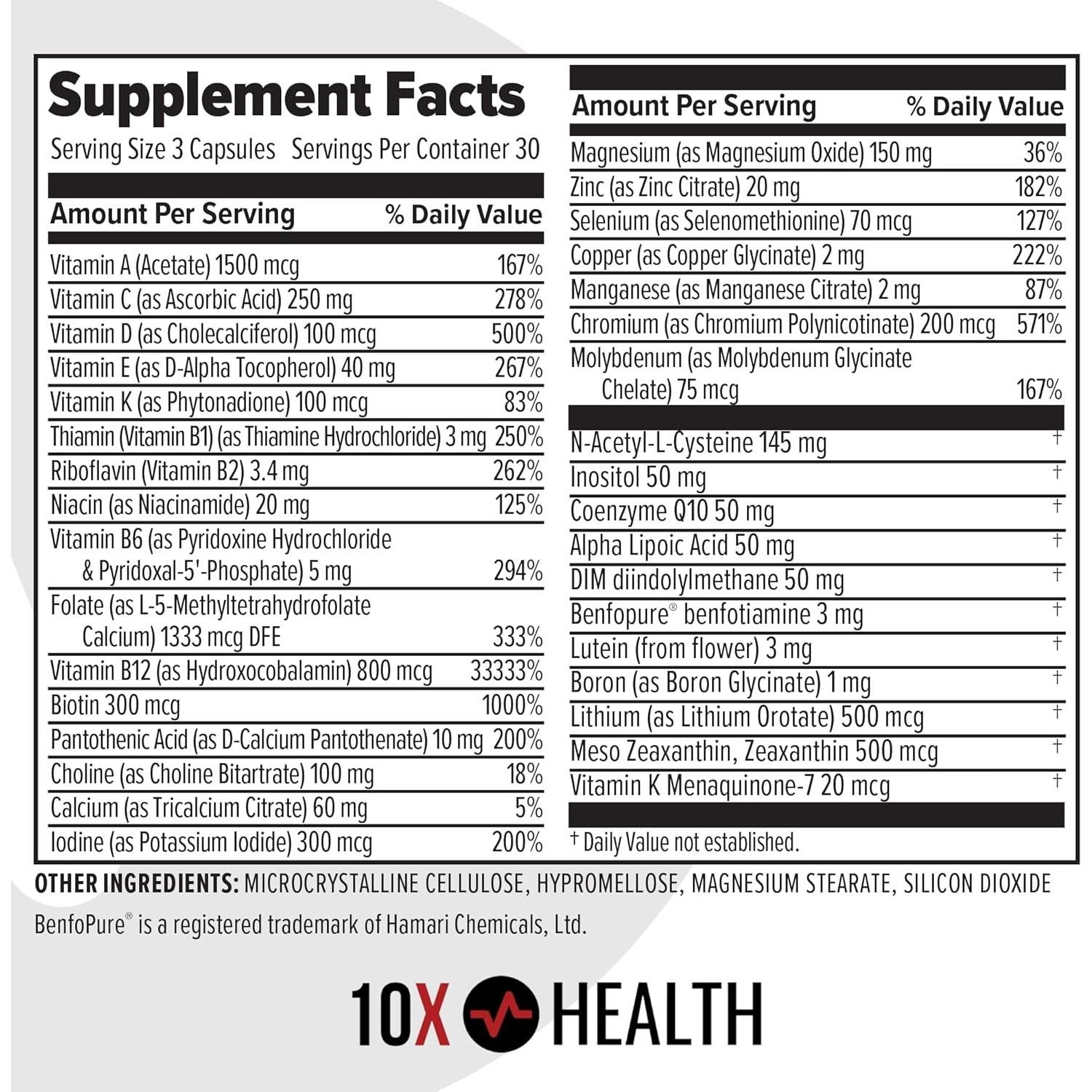 Multivitamínico Metilado 10X Salud 34 en 1 - 90 Cápsulas