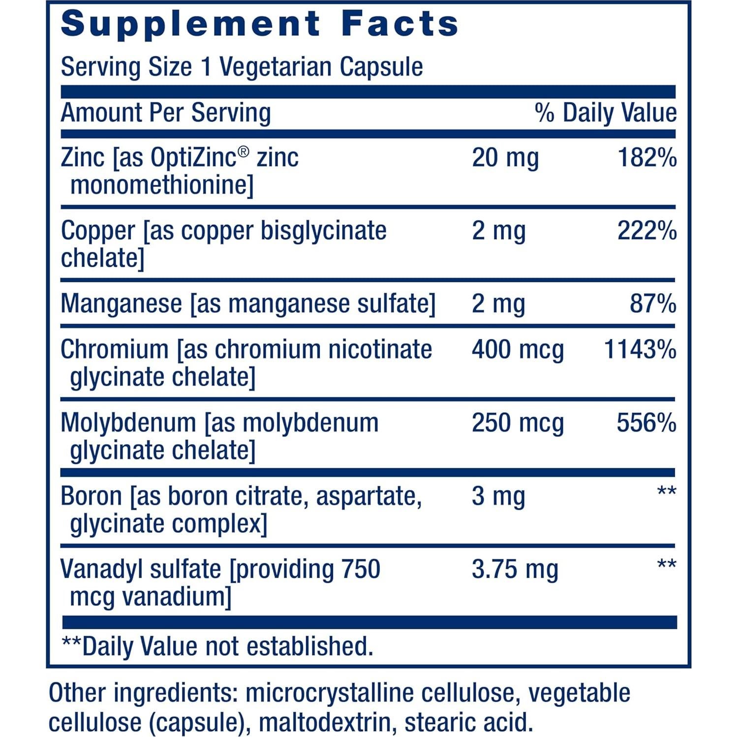 Minerales traza Life Extension 90 cápsulas - Zinc, Cromo, Boro