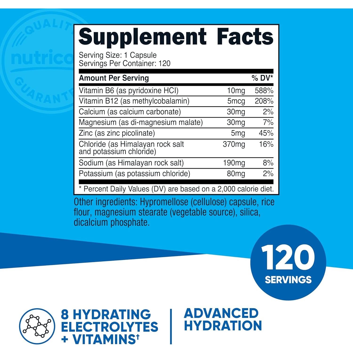 Complejo de Electrolitos Nutricost 120 Cápsulas Sin Gluten