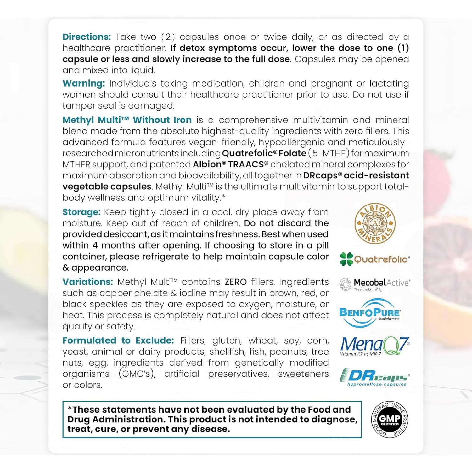 Multivitamínico Methyl Multi Sin Hierro Pure TheraPro 240 Cápsulas