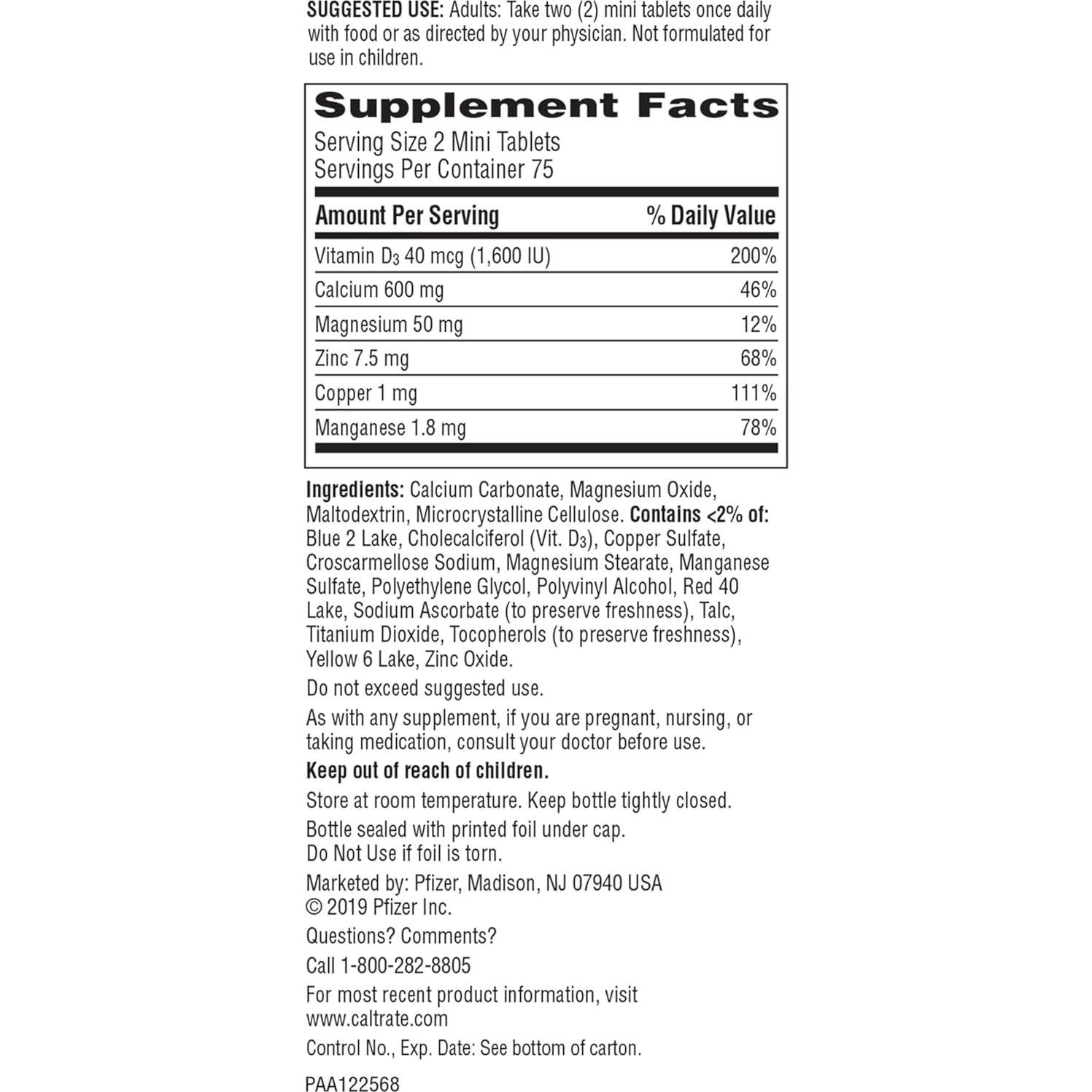 Caltrate Minis 600mg + D3 Suplemento de Calcio 150 Tabletas