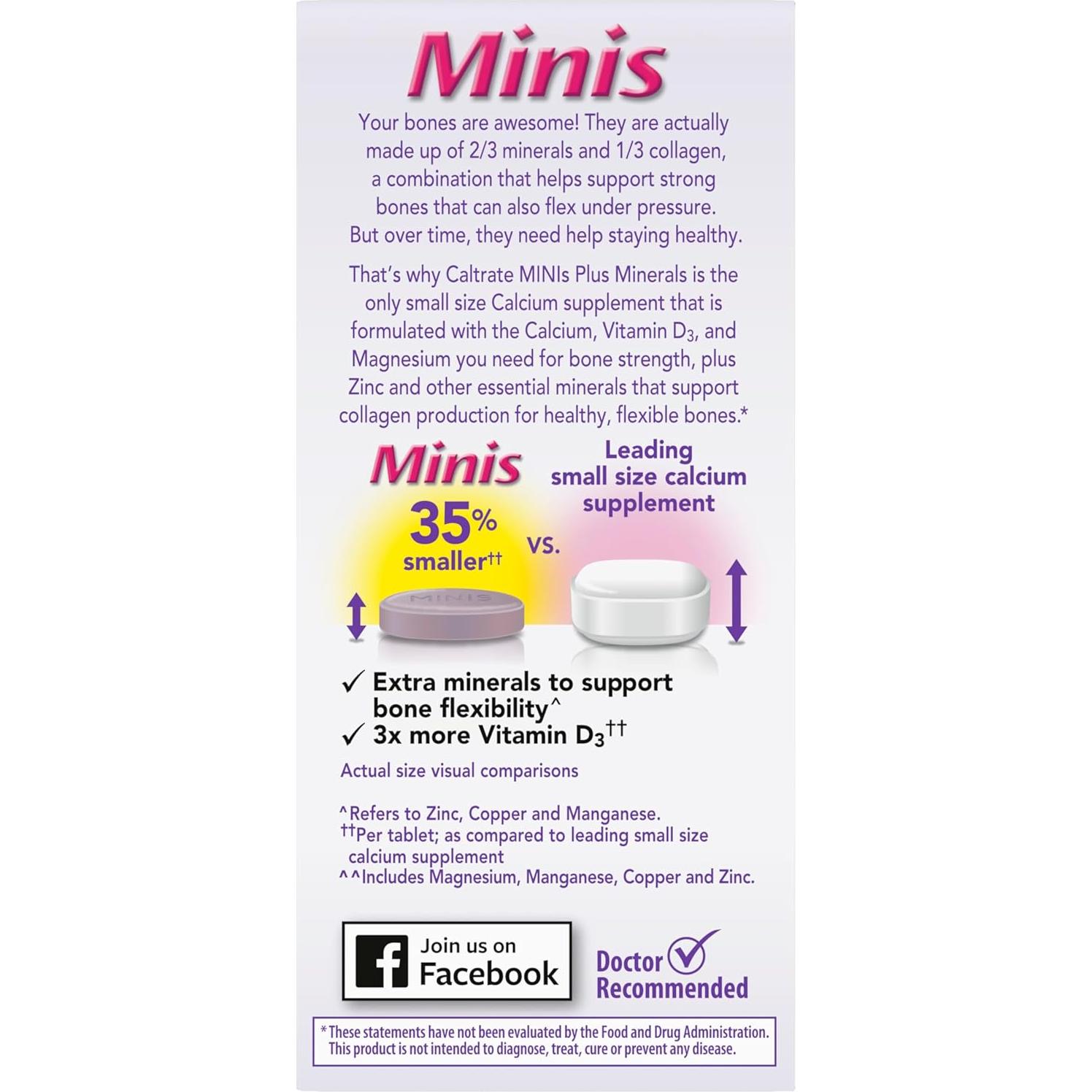 Caltrate Minis 600mg + D3 Suplemento de Calcio 150 Tabletas