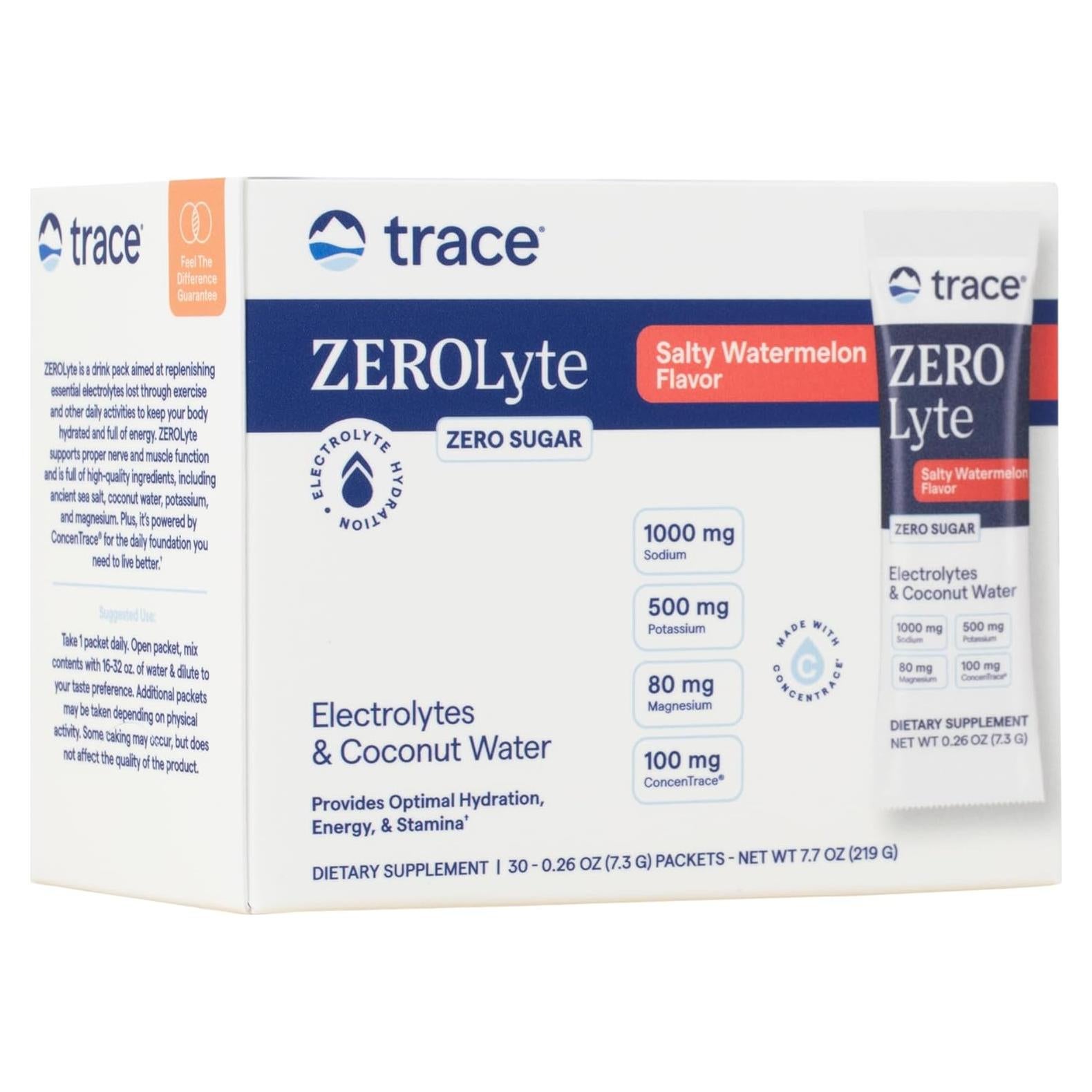 Trace Minerals ZeroLyte - Bebida en Polvo Electrolitos Sandía Salada - 30 Porciones