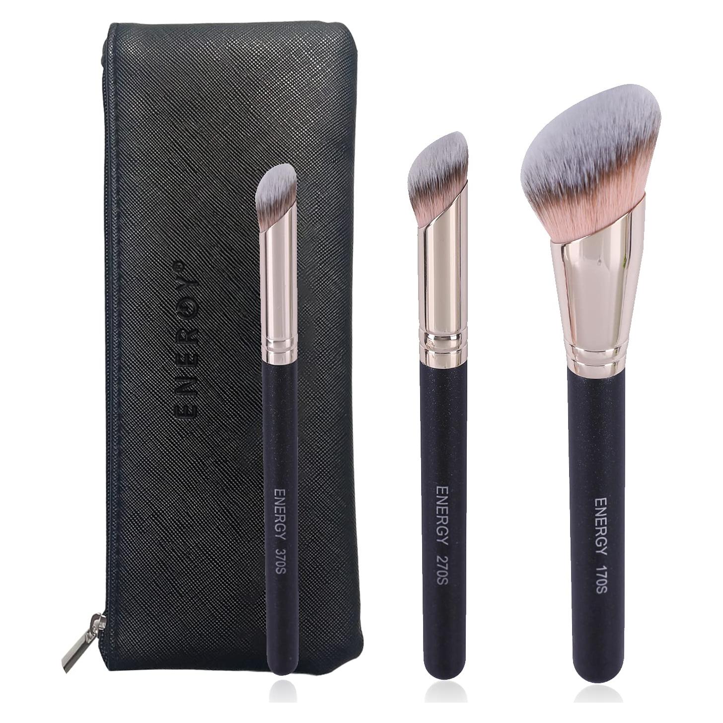 Set de 3 Pinceles de Maquillaje ENERGY con Bolsa PU