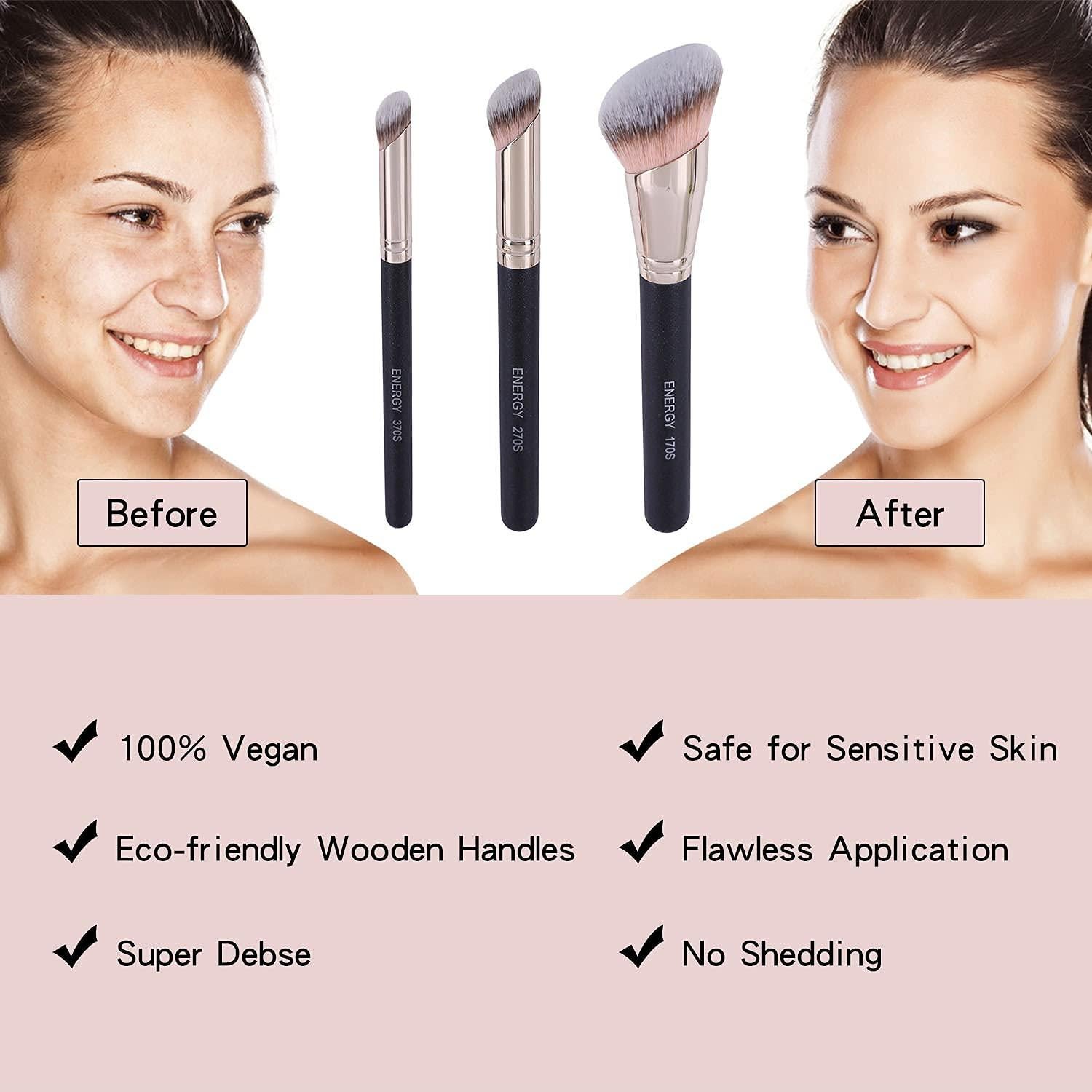 Set de 3 Pinceles de Maquillaje ENERGY con Bolsa PU