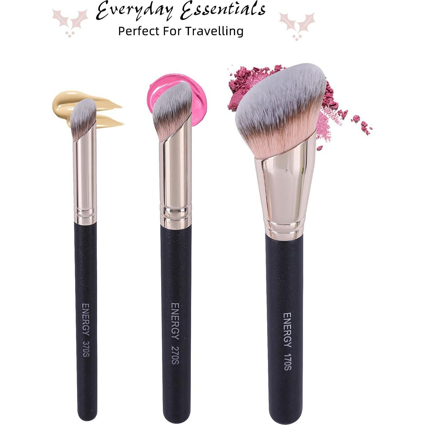 Set de 3 Pinceles de Maquillaje ENERGY con Bolsa PU