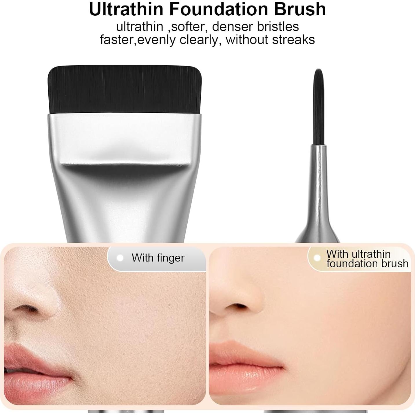 Brocha de Base Plana BEAUTYFACTOR Plata - Maquillaje Facial Premium