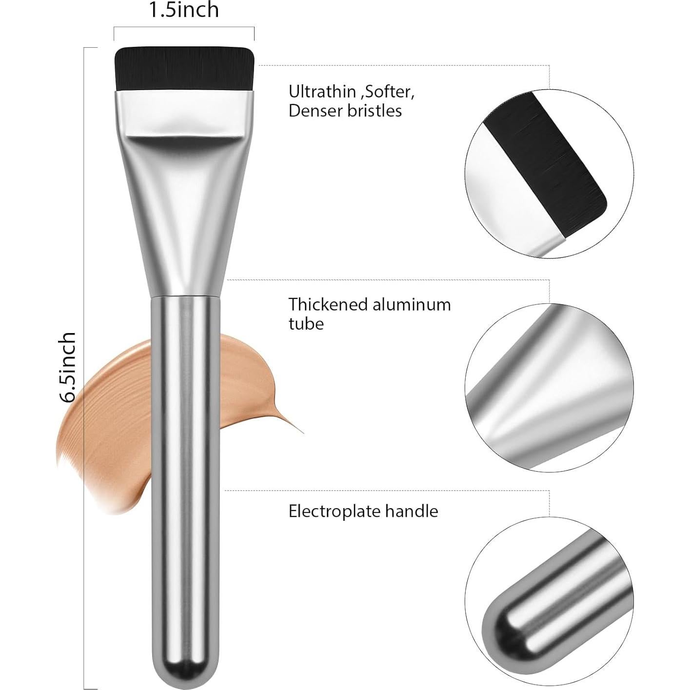 Brocha de Base Plana BEAUTYFACTOR Plata - Maquillaje Facial Premium