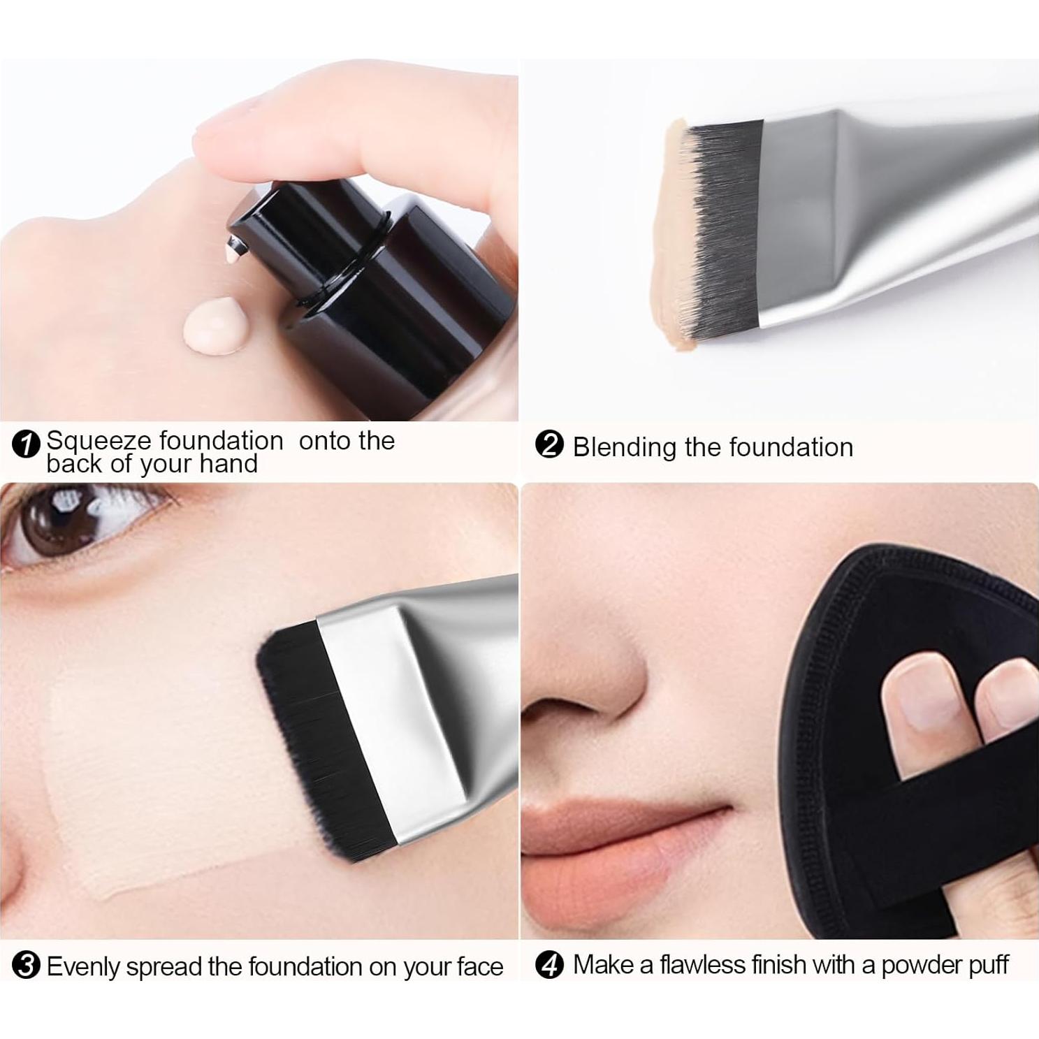 Brocha de Base Plana BEAUTYFACTOR Plata - Maquillaje Facial Premium