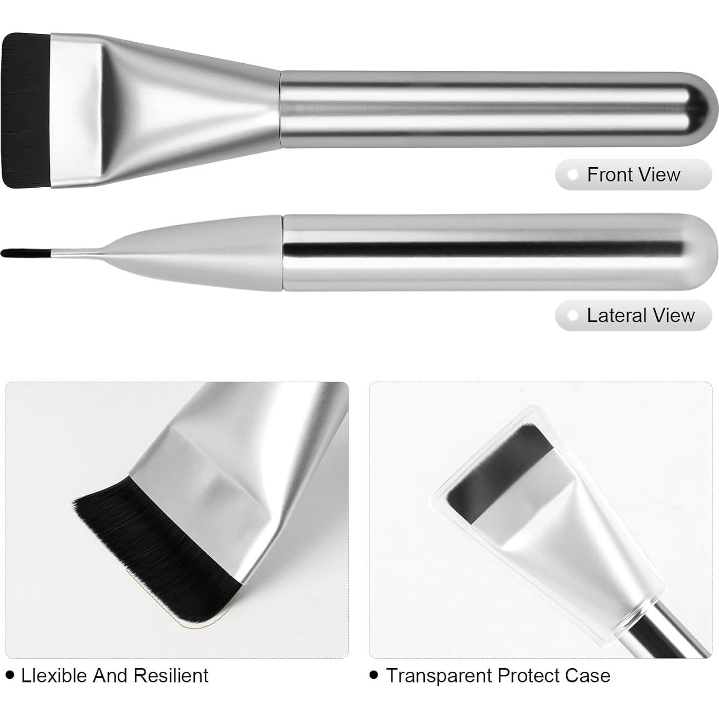 Brocha de Base Plana BEAUTYFACTOR Plata - Maquillaje Facial Premium