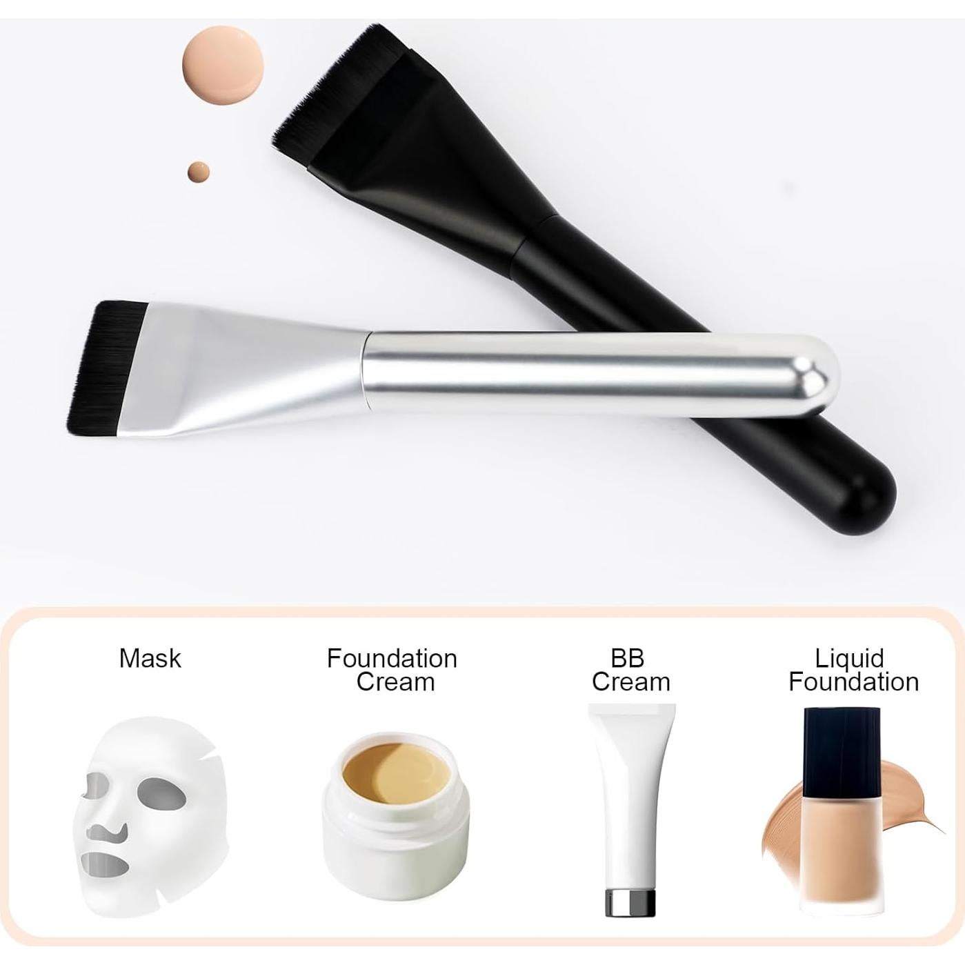 Brocha de Base Plana BEAUTYFACTOR Plata - Maquillaje Facial Premium