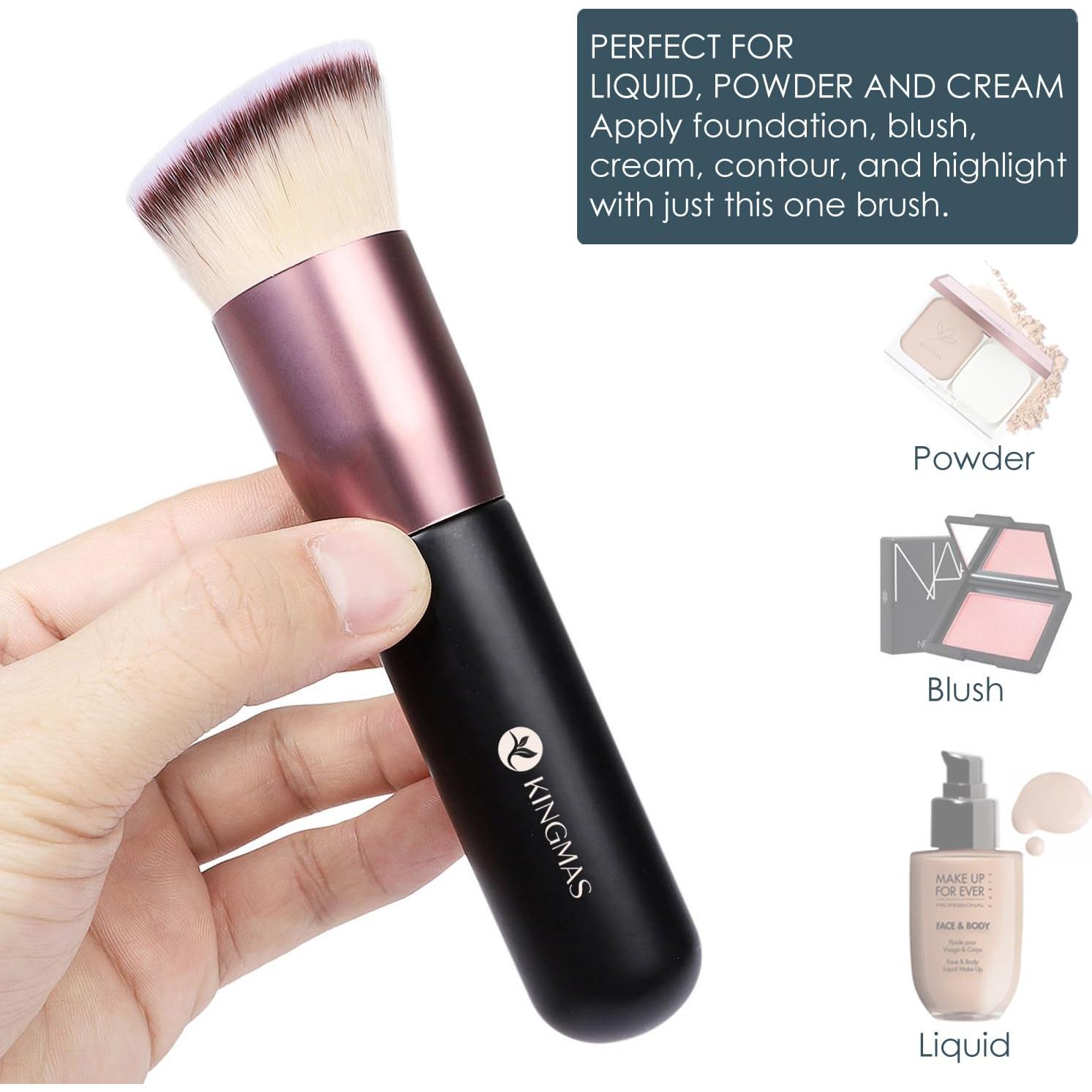 Brocha de Maquillaje Kabuki KINGMAS Punta Angulada Negra