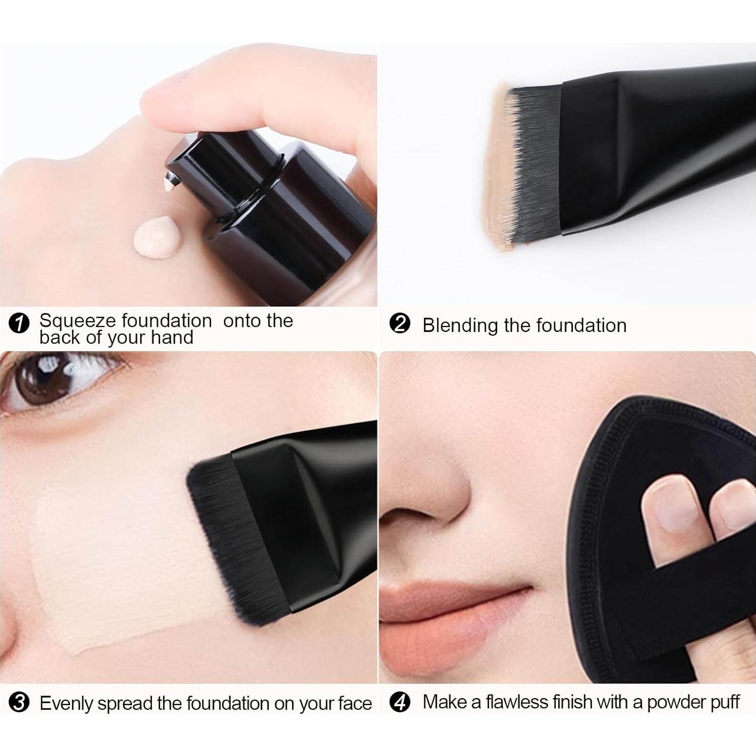 Brocha de Maquillaje Plana BEAUTYFACTOR Negra para Base Líquida