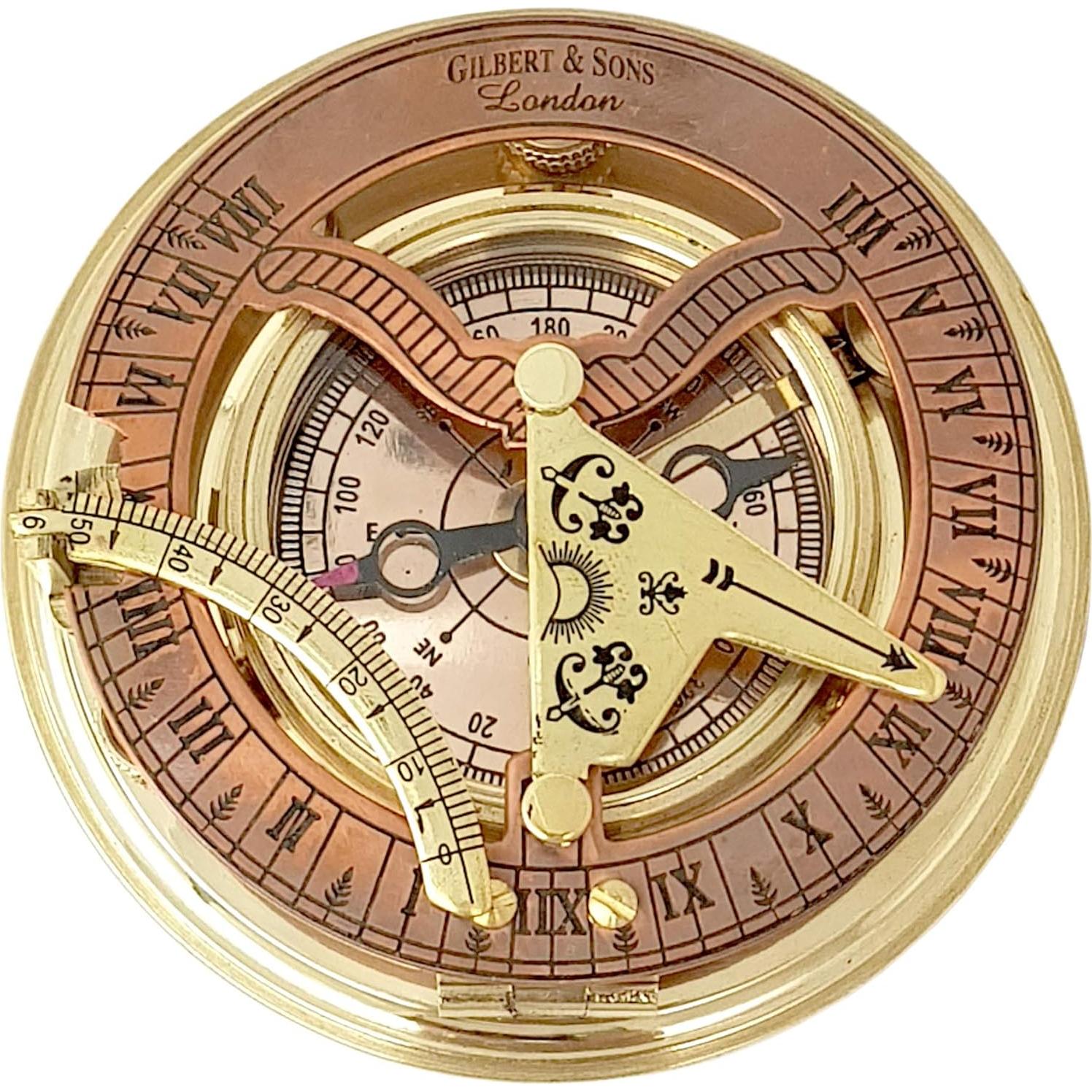 Brass Nautical Reloj de Sol Antiguo en Caja Regalo 9x9 cm