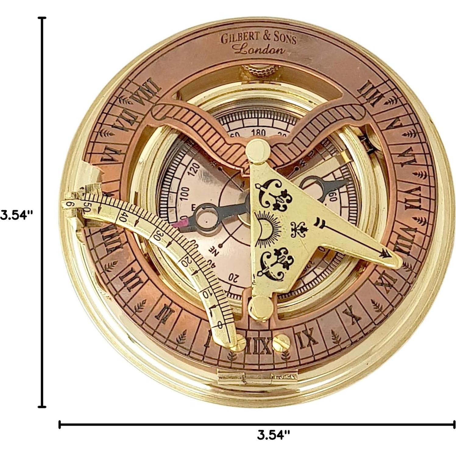 Brass Nautical Reloj de Sol Antiguo en Caja Regalo 9x9 cm