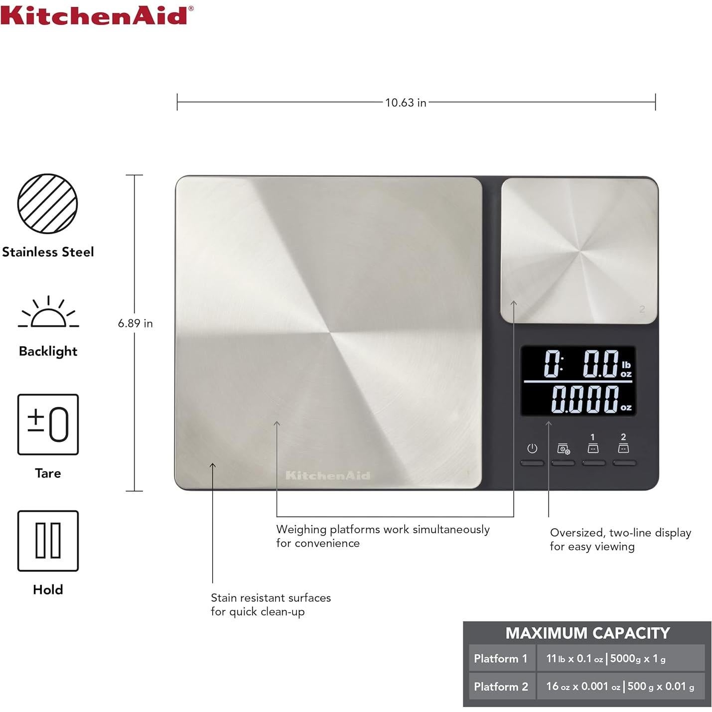 Balanza Digital KitchenAid KQ909 Doble Plataforma 4.99kg