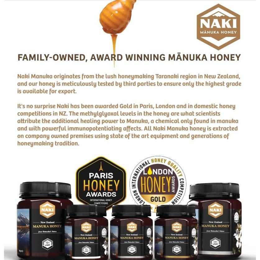 Miel de Manuka NAKI UMF 12+ MGO 350+ 248 g Nueva Zelanda