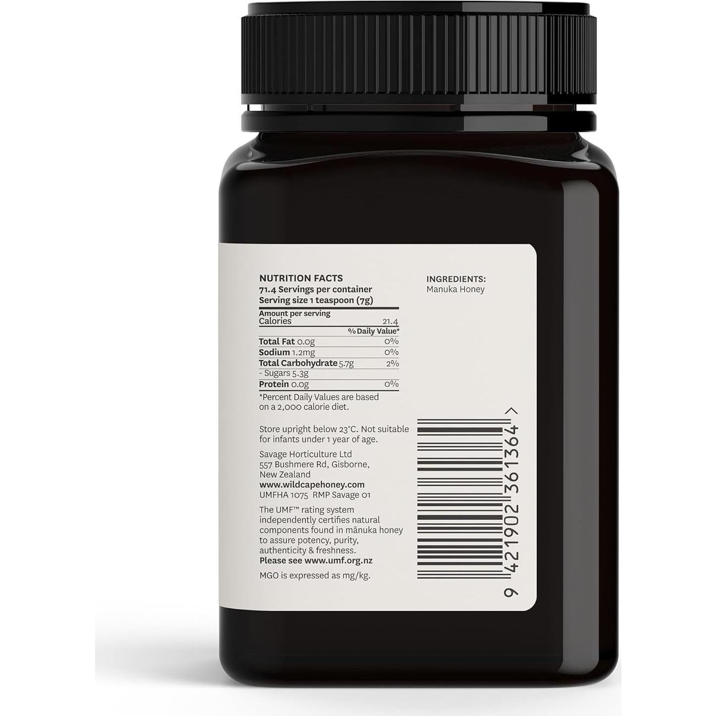 Miel de Manuka WildCape UMF 15+ 500g Pura Cruda Nueva Zelanda