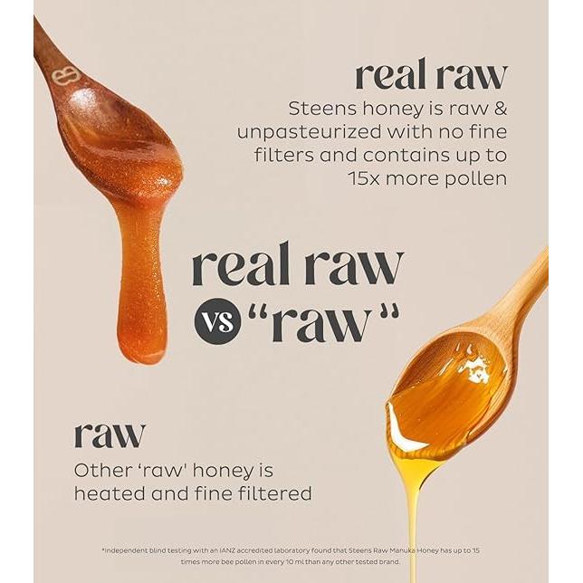 Miel de Manuka Steens MGO 85+ Cruda 499g Pura de Nueva Zelanda