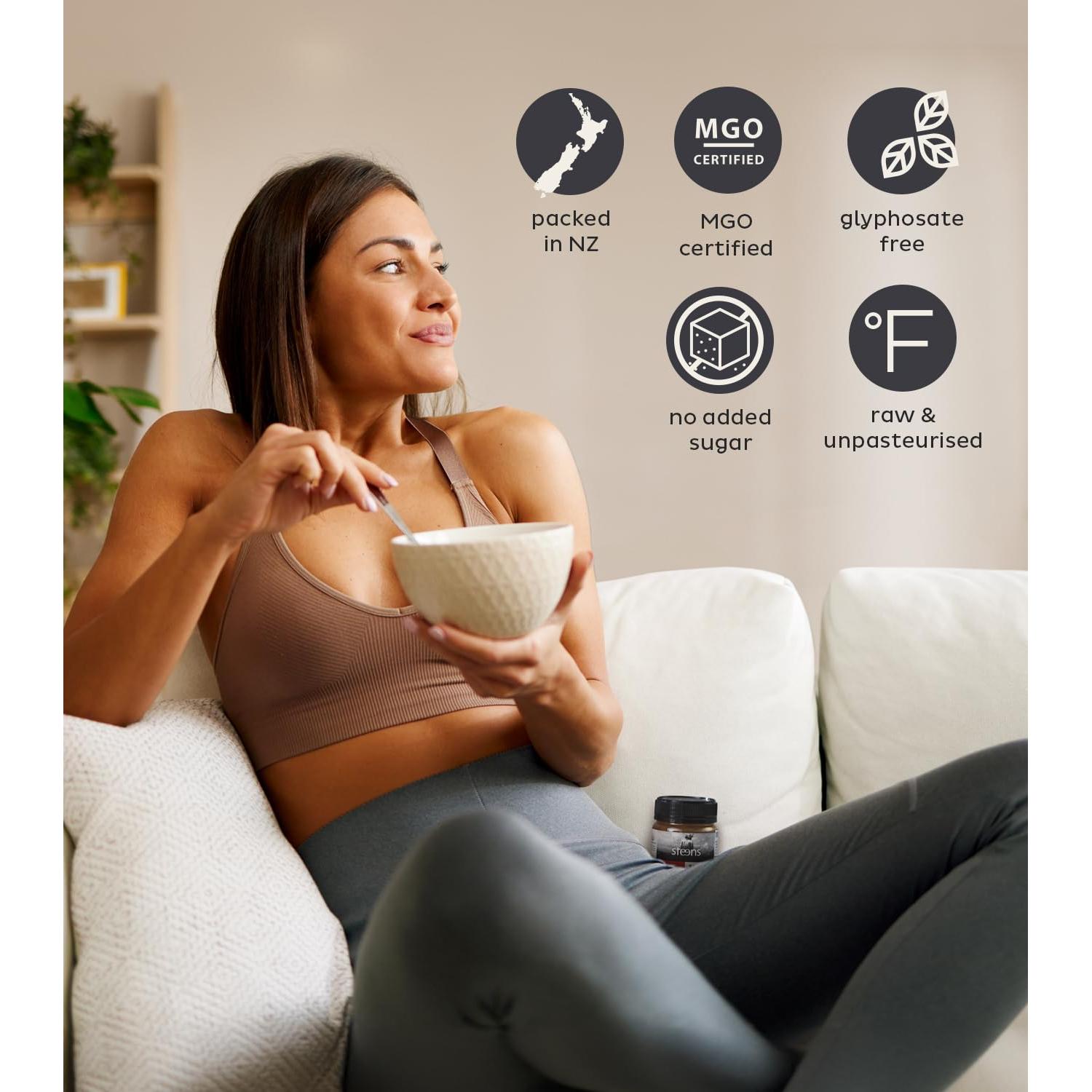 Miel de Manuka Steens MGO 85+ Cruda 499g Pura de Nueva Zelanda