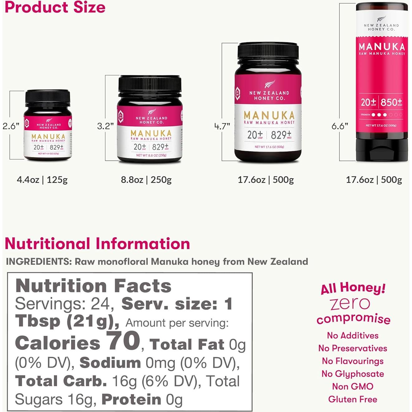 Miel de Manuka Pura UMF 20+ New Zealand Honey Co. 500g