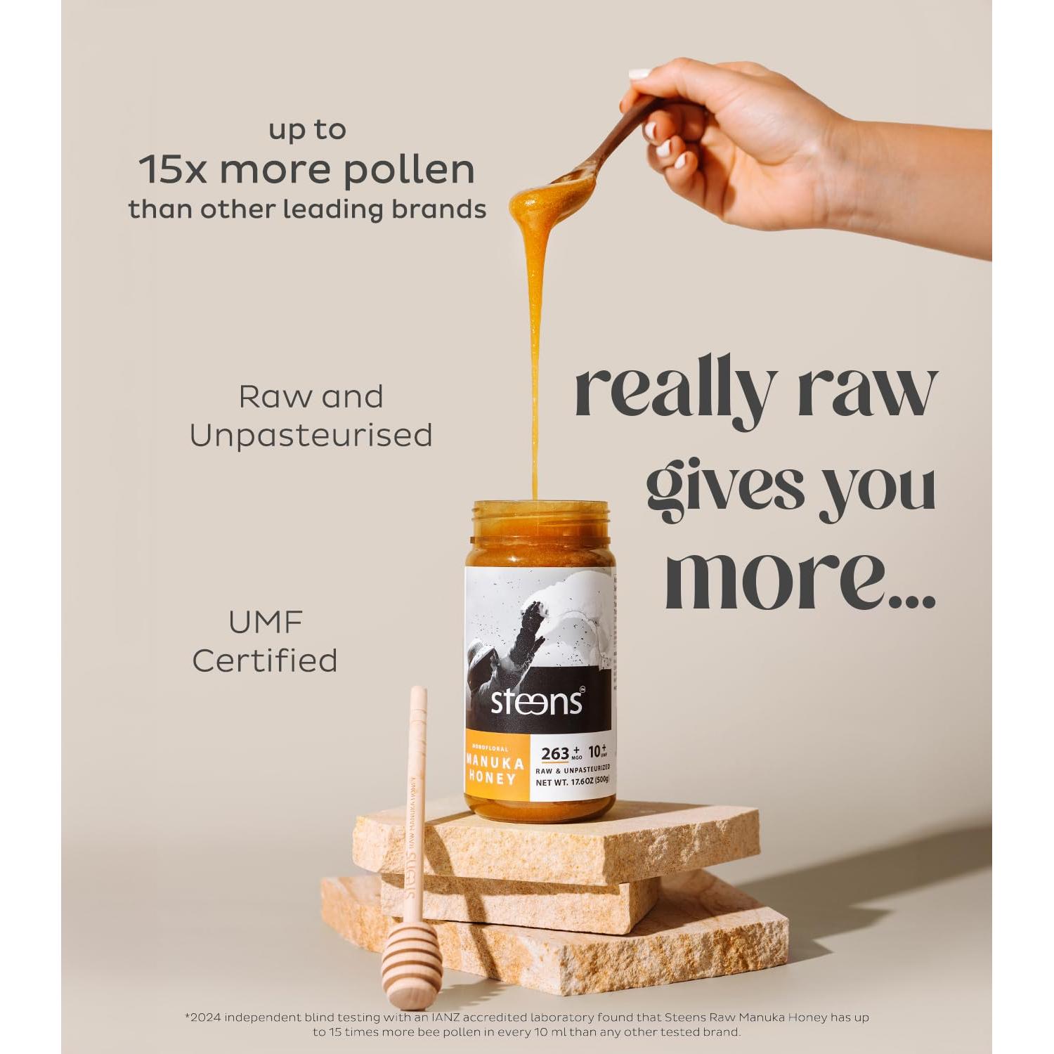 Miel Manuka Steens 100% Cruda UMF 10+ MGO 263+ 499g